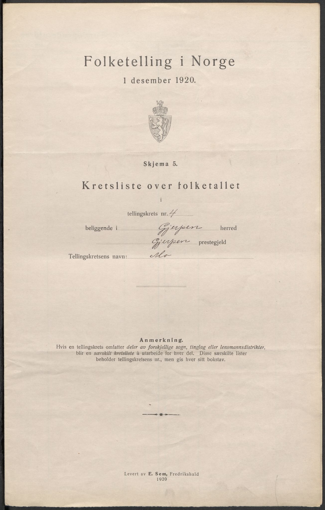 SAKO, 1920 census for Gjerpen, 1920, p. 17