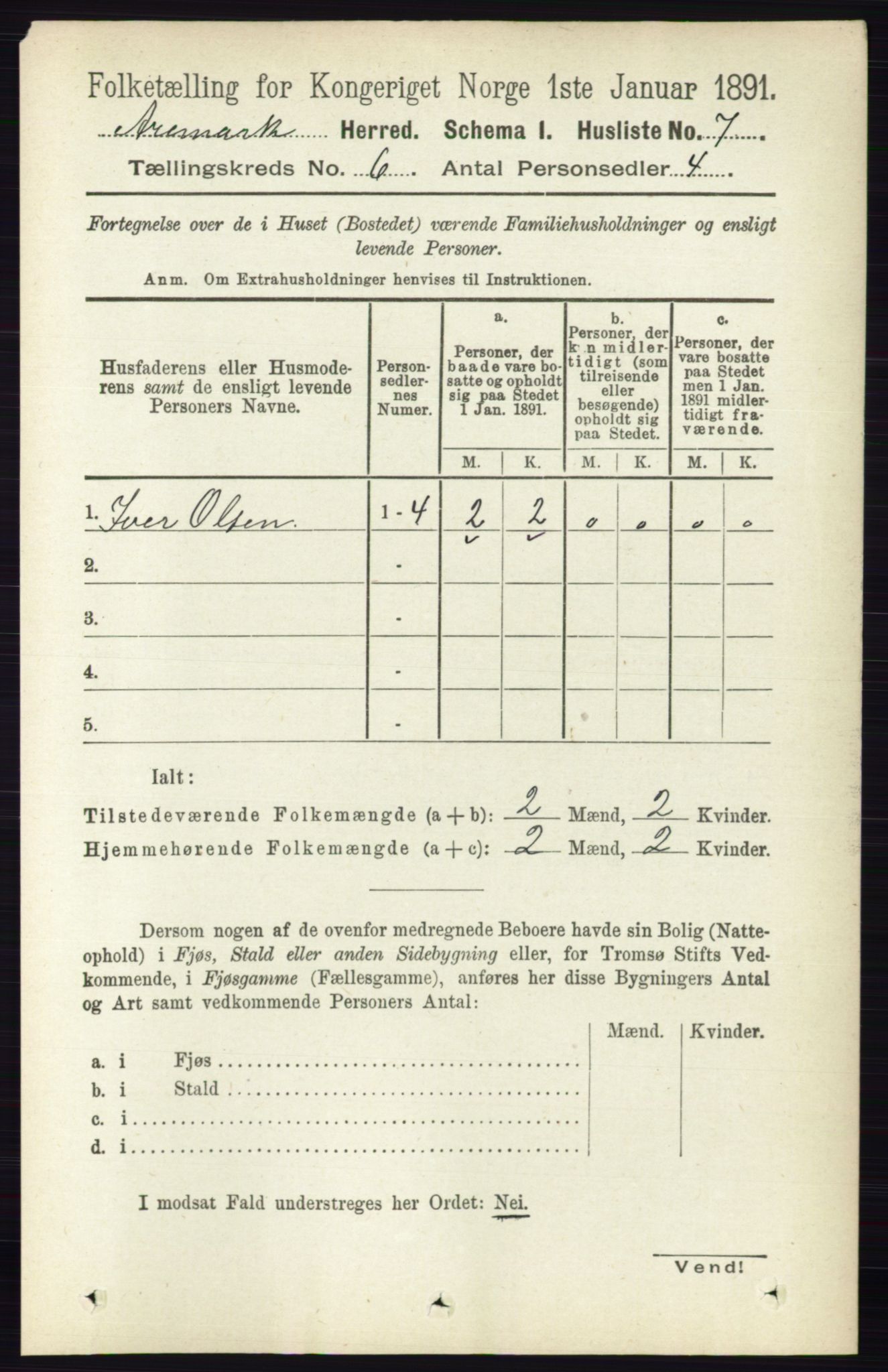 RA, 1891 census for 0118 Aremark, 1891, p. 3004