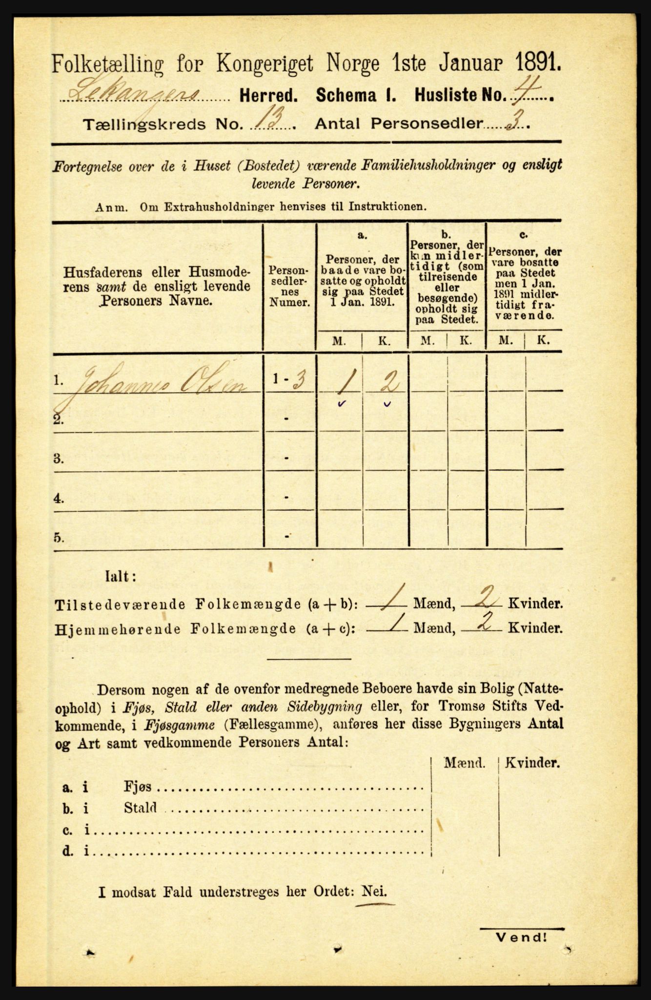 RA, 1891 census for 1419 Leikanger, 1891, p. 2416