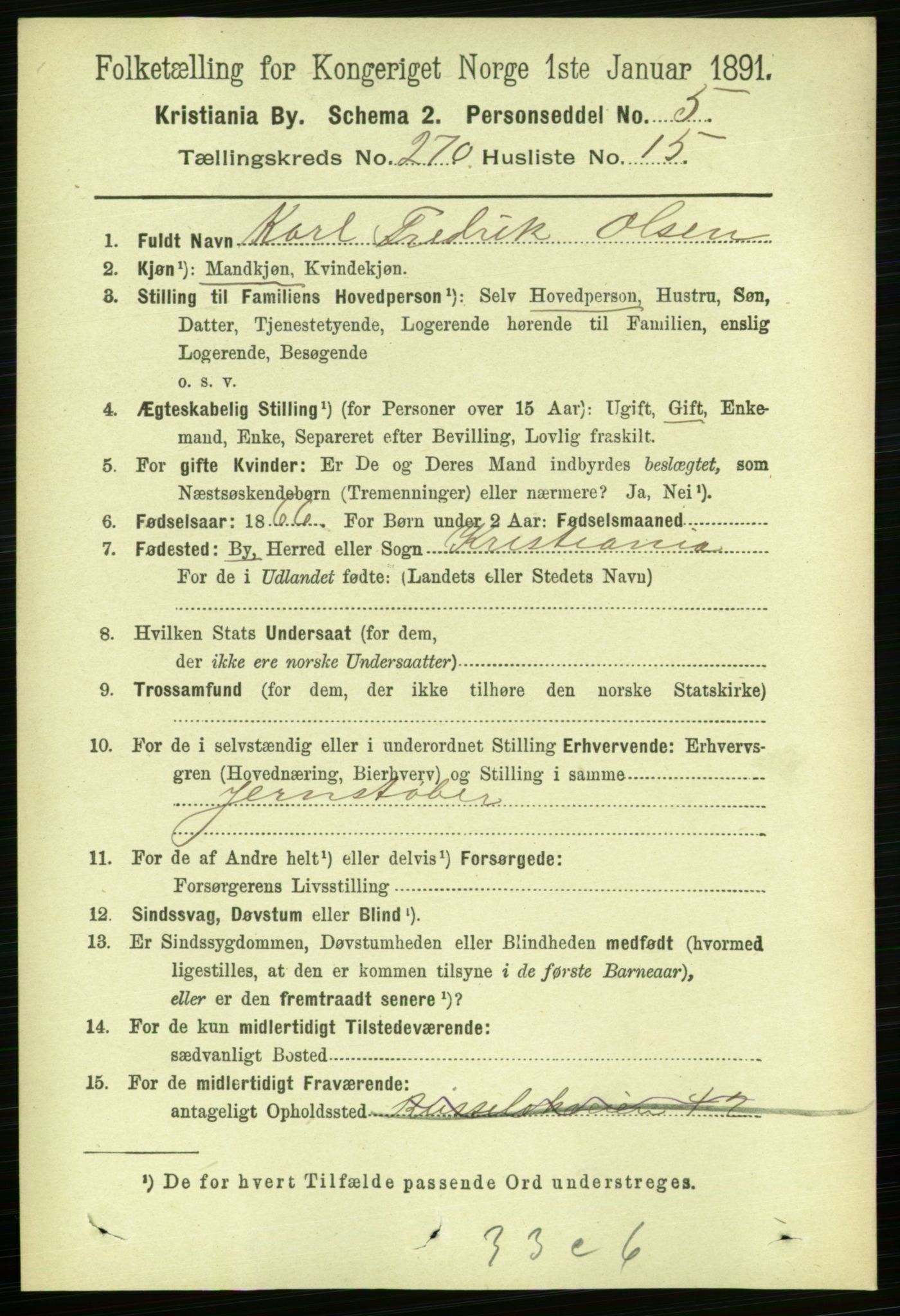 RA, 1891 census for 0301 Kristiania, 1891, p. 164316