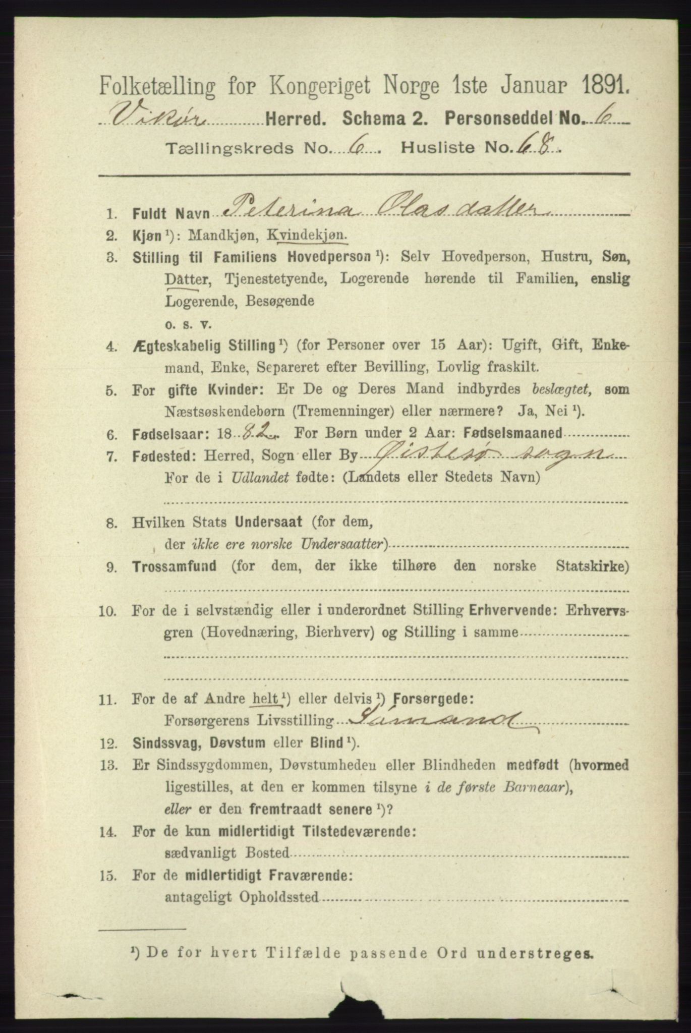 RA, 1891 census for 1238 Vikør, 1891, p. 2194