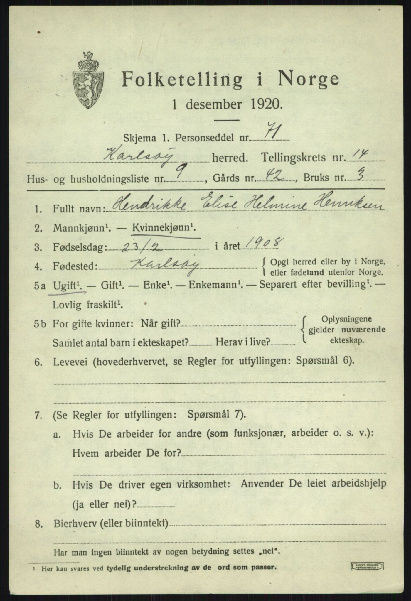 SATØ, 1920 census for Karlsøy, 1920, p. 5237