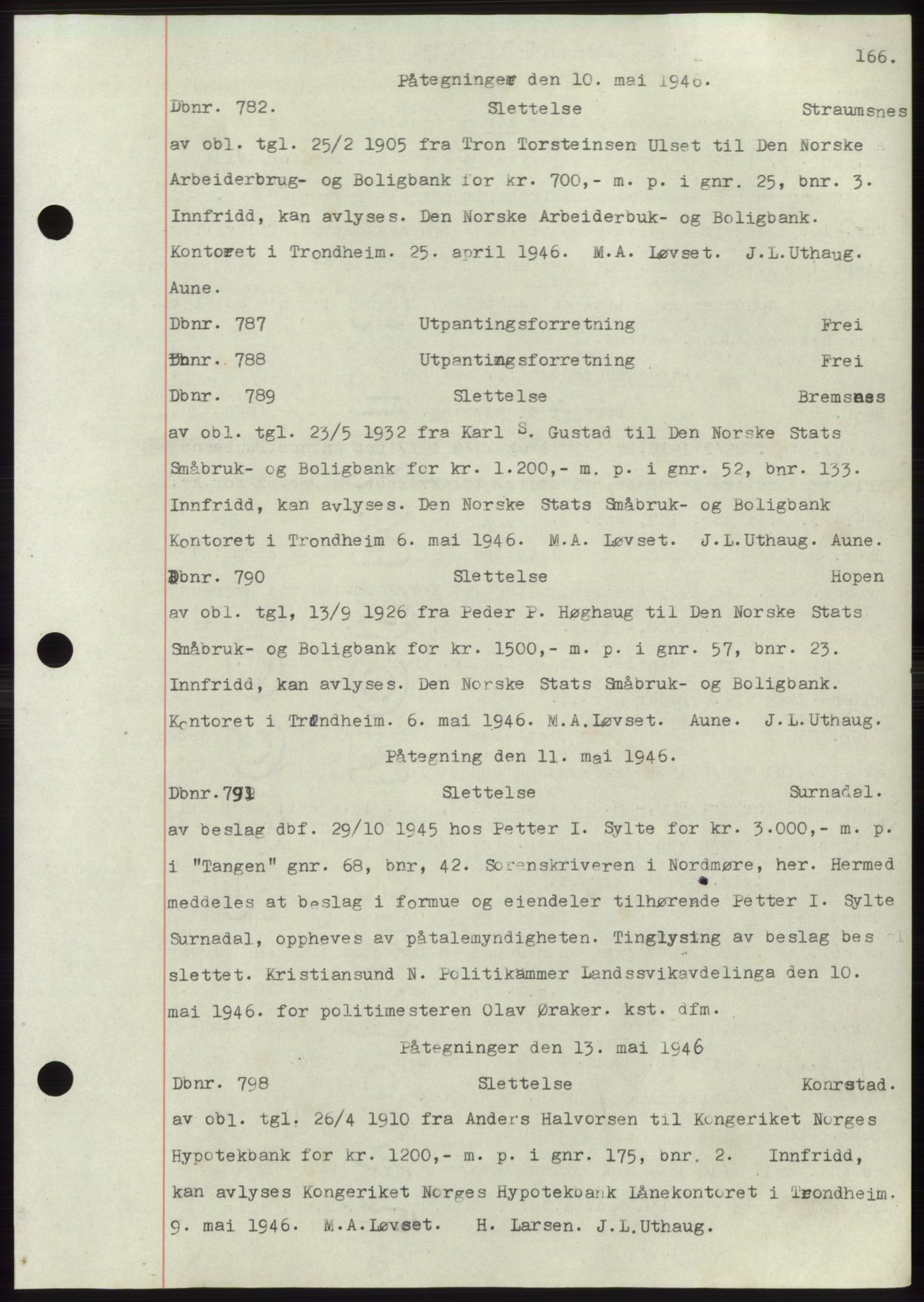 Nordmøre sorenskriveri, SAT/A-4132/1/2/2Ca: Mortgage book no. C82b, 1946-1951, Diary no: : 782/1946