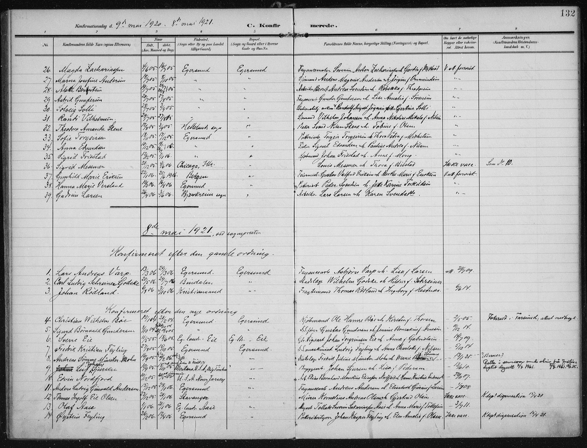 Eigersund sokneprestkontor, AV/SAST-A-101807/S08/L0022: Parish register (official) no. A 21, 1905-1928, p. 132