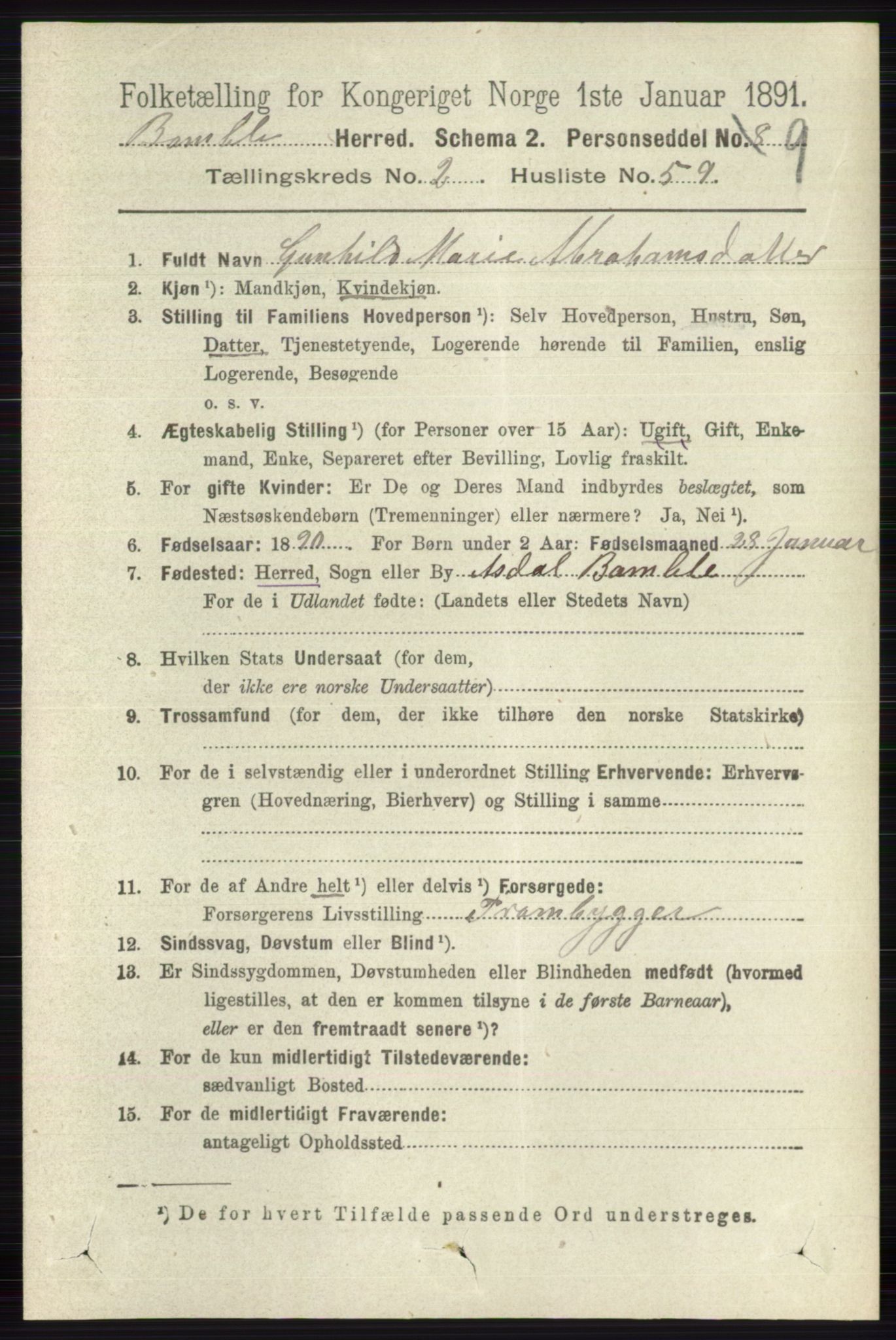 RA, 1891 census for 0814 Bamble, 1891, p. 1348