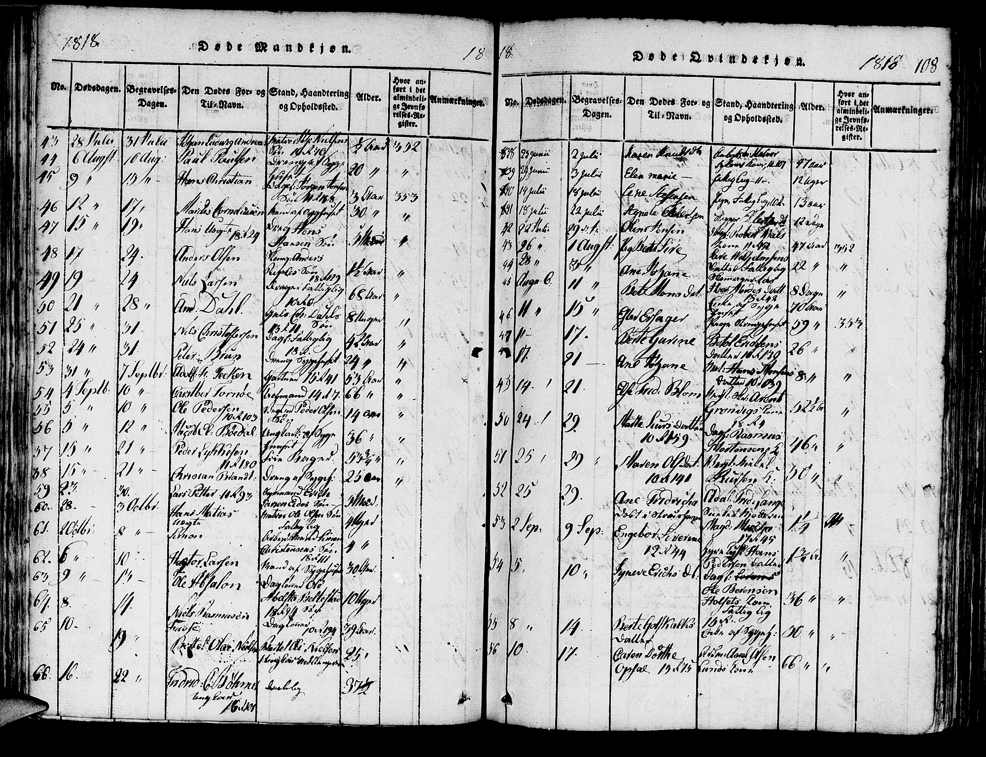 Domkirken sokneprestembete, AV/SAB-A-74801/H/Haa/L0010: Parish register (official) no. A 10, 1816-1821, p. 108