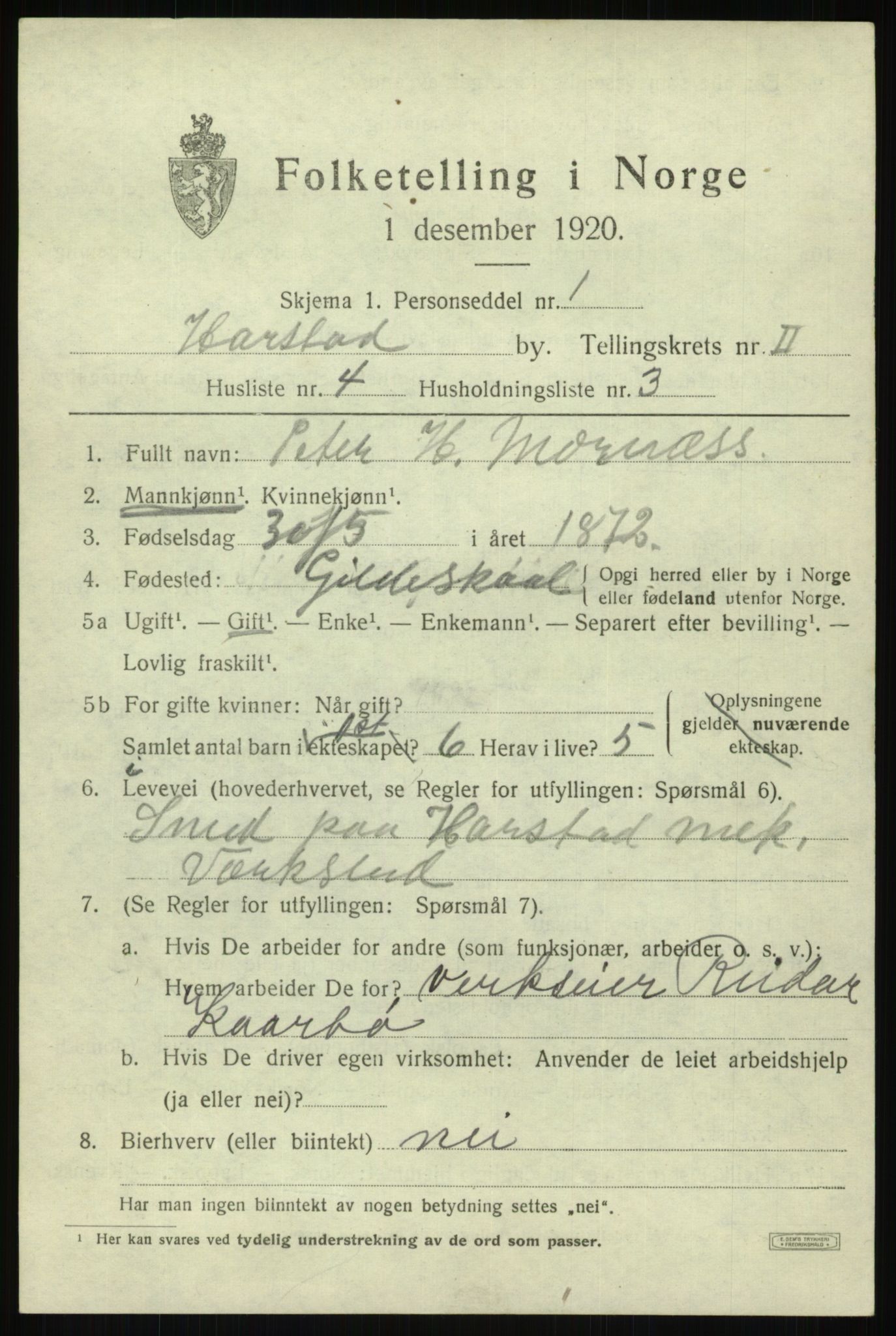 SATØ, 1920 census for Harstad, 1920, p. 3066