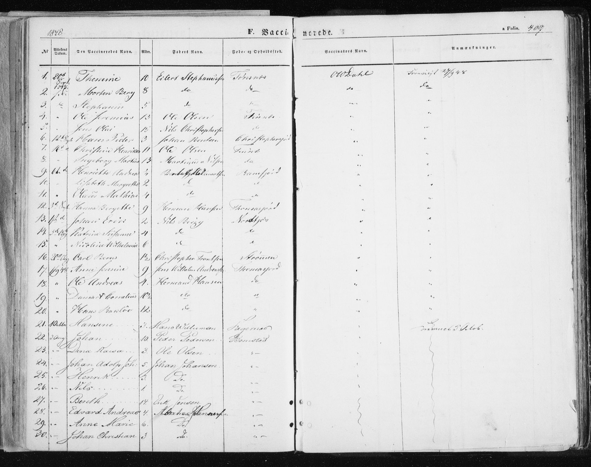 Tromsø sokneprestkontor/stiftsprosti/domprosti, SATØ/S-1343/G/Ga/L0010kirke: Parish register (official) no. 10, 1848-1855, p. 409