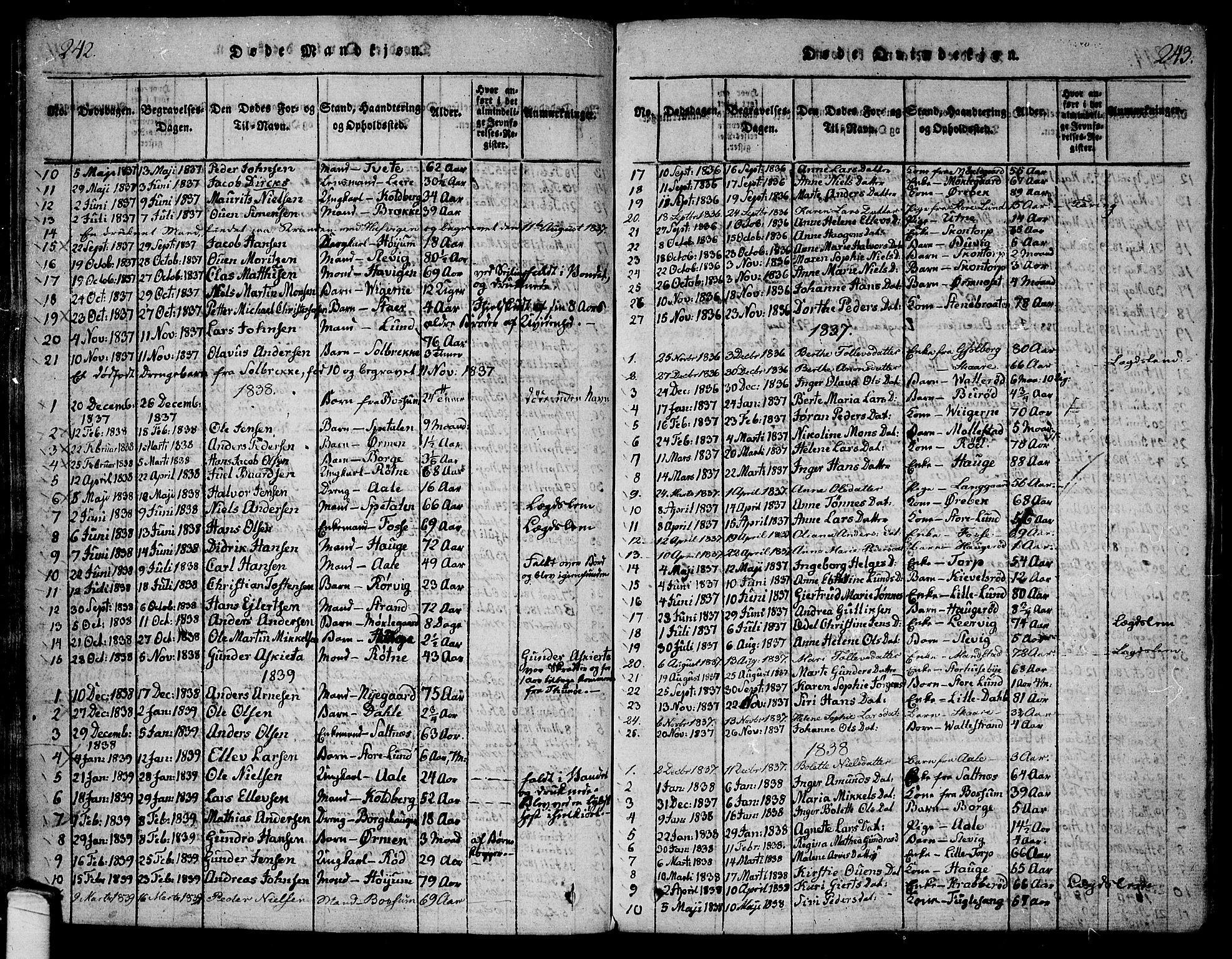 Onsøy prestekontor Kirkebøker, SAO/A-10914/F/Fa/L0002: Parish register (official) no. I 2, 1814-1840, p. 242-243