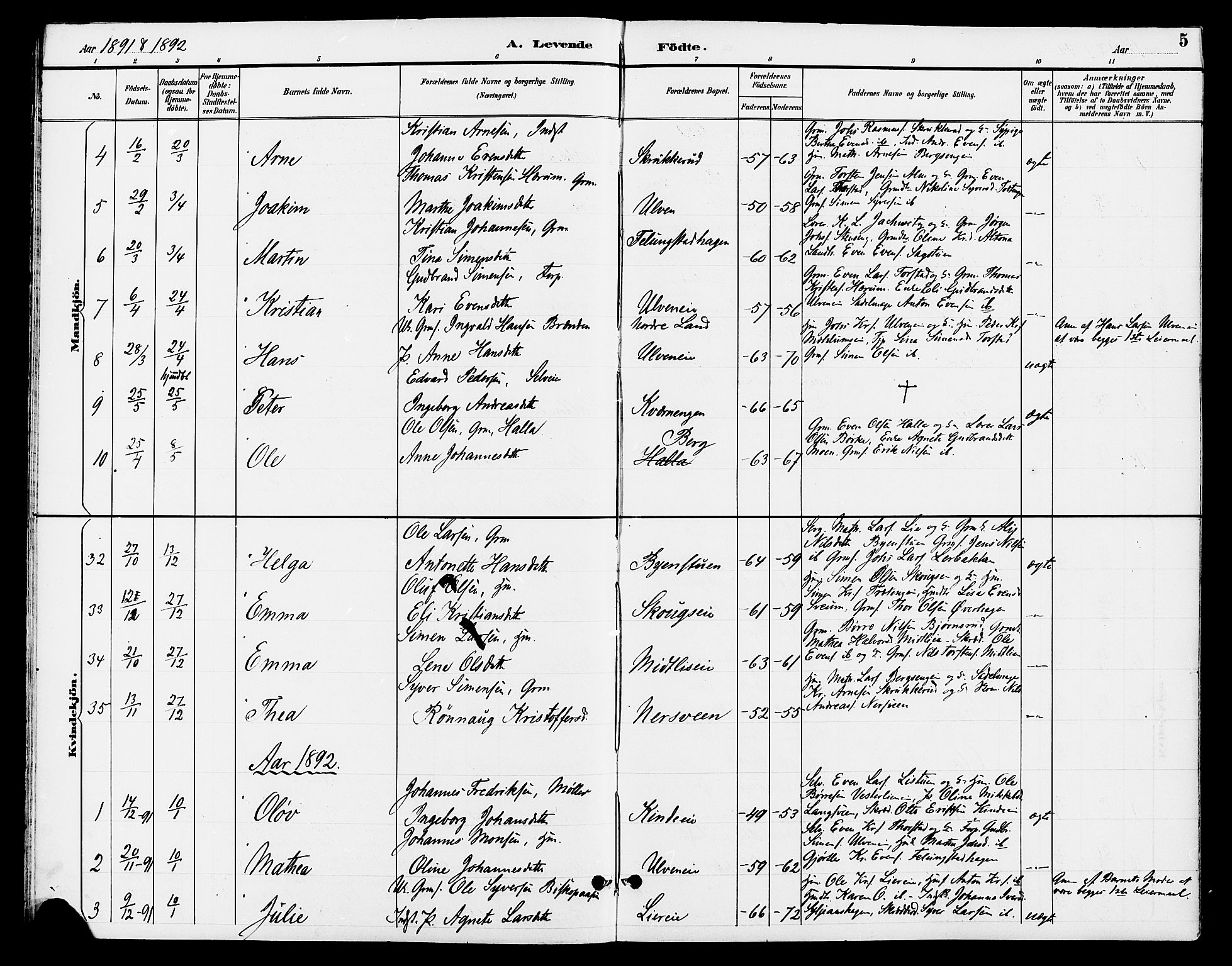 Ringsaker prestekontor, AV/SAH-PREST-014/L/La/L0013: Parish register (copy) no. 13, 1891-1904, p. 5