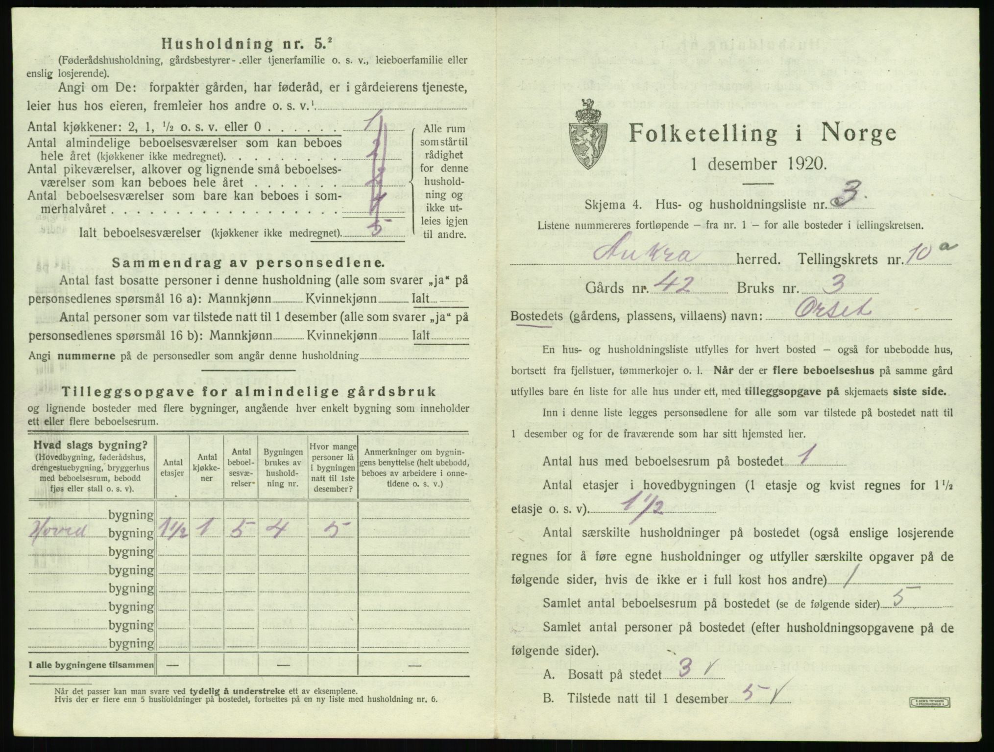 SAT, 1920 census for Aukra, 1920, p. 657