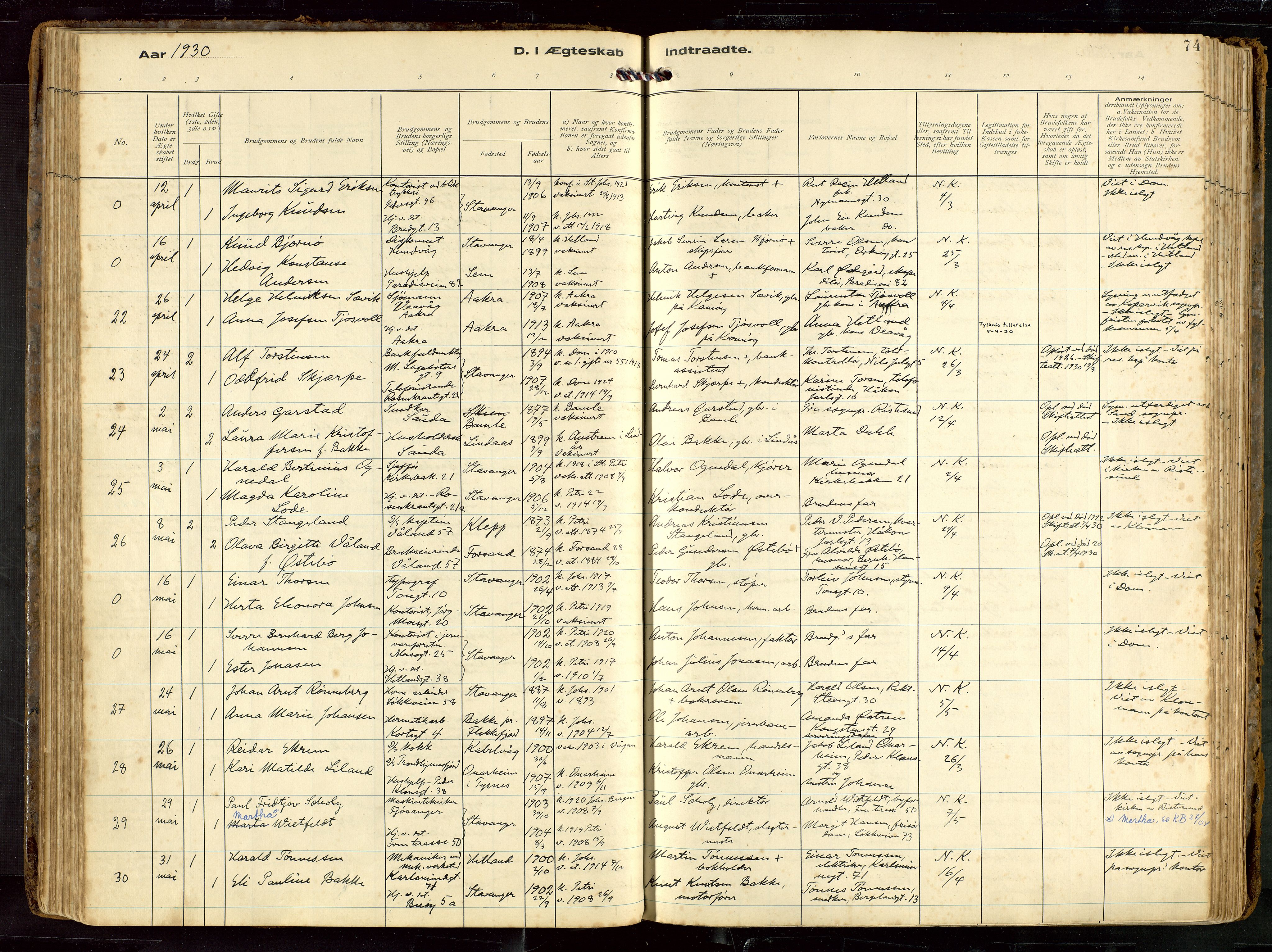 St. Petri sokneprestkontor, AV/SAST-A-101813/002/D/L0002: Parish register (official) no. A 27, 1921-1942, p. 74