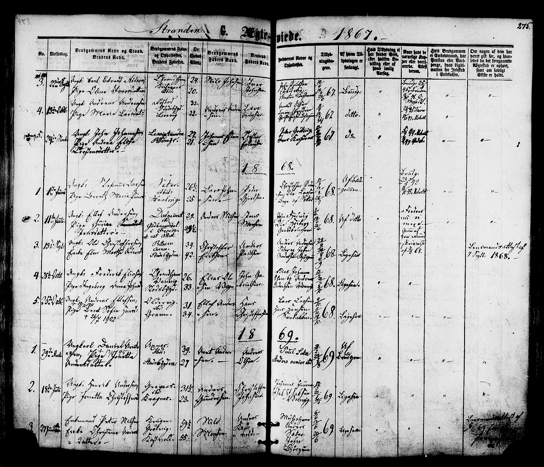 Ministerialprotokoller, klokkerbøker og fødselsregistre - Nord-Trøndelag, SAT/A-1458/701/L0009: Parish register (official) no. 701A09 /2, 1864-1882, p. 275