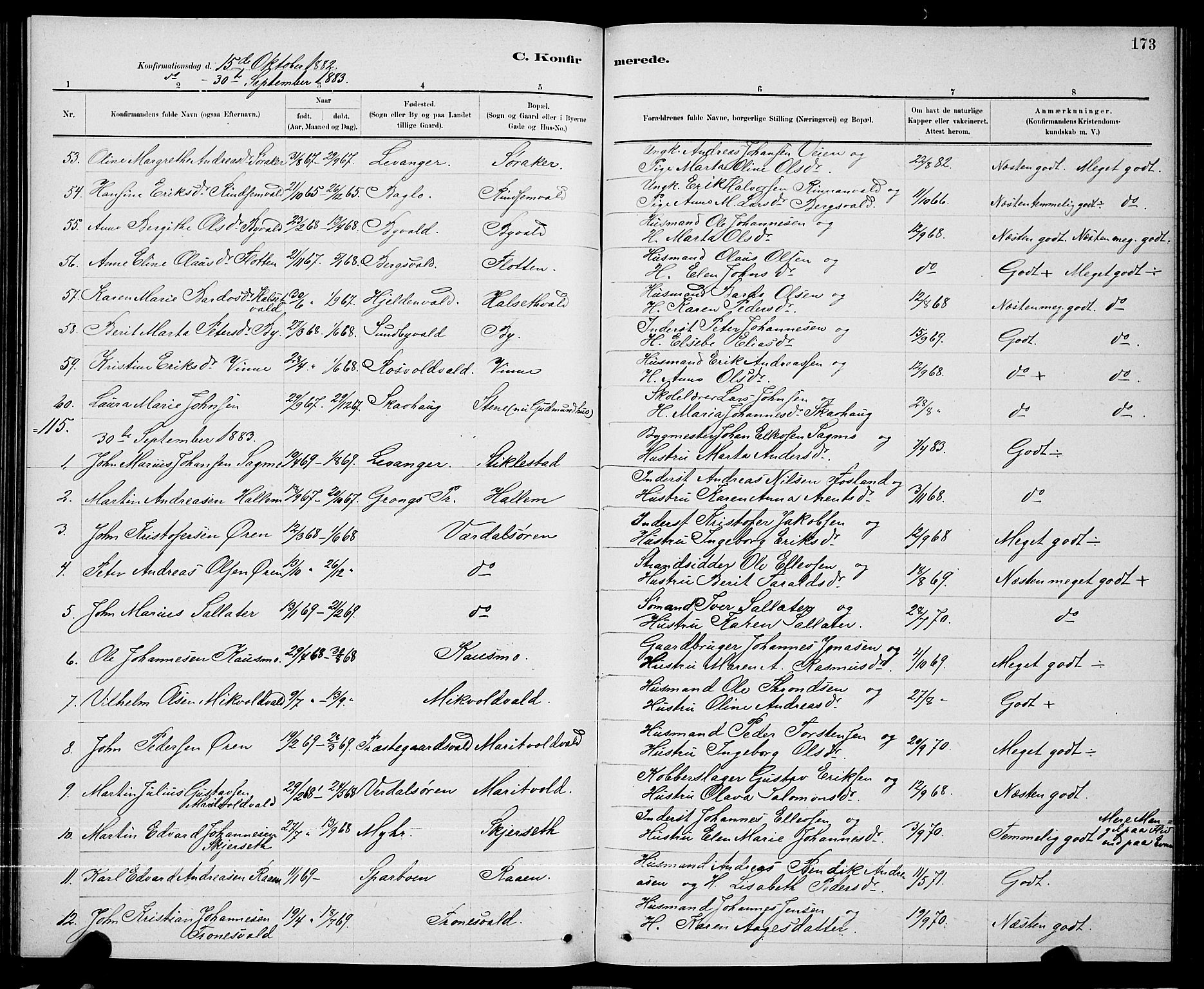 Ministerialprotokoller, klokkerbøker og fødselsregistre - Nord-Trøndelag, SAT/A-1458/723/L0256: Parish register (copy) no. 723C04, 1879-1890, p. 173