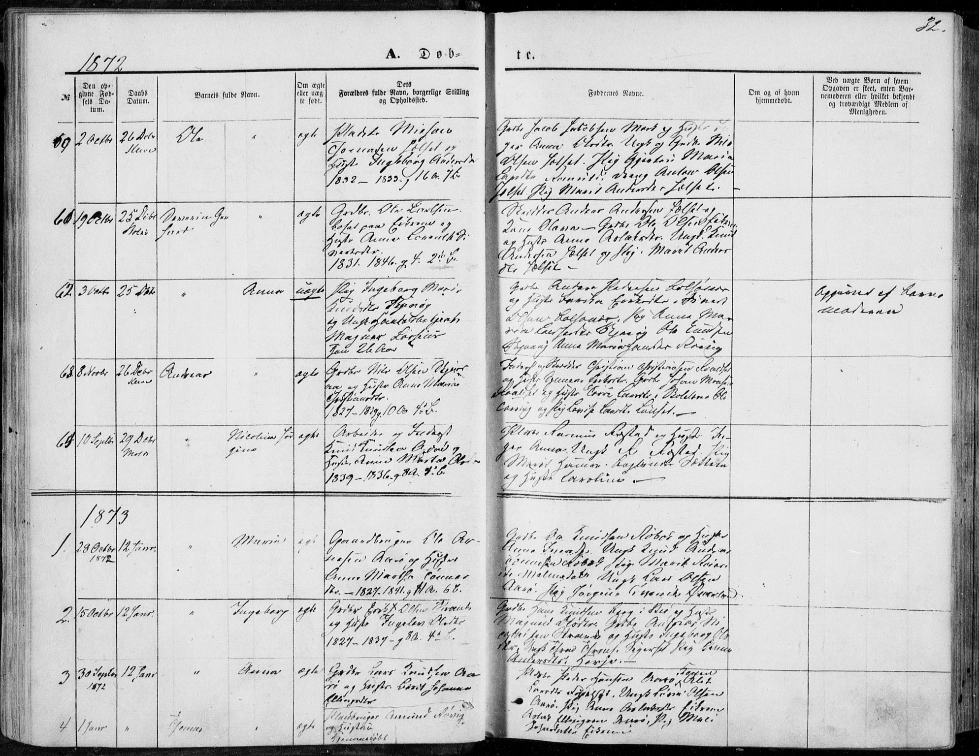 Ministerialprotokoller, klokkerbøker og fødselsregistre - Møre og Romsdal, SAT/A-1454/555/L0655: Parish register (official) no. 555A05, 1869-1886, p. 32