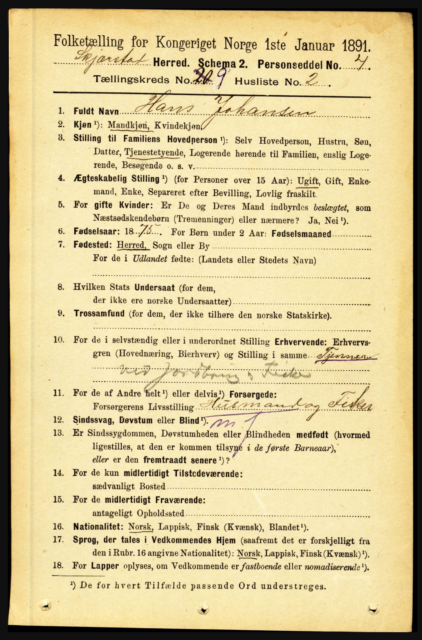 RA, 1891 census for 1842 Skjerstad, 1891, p. 3337