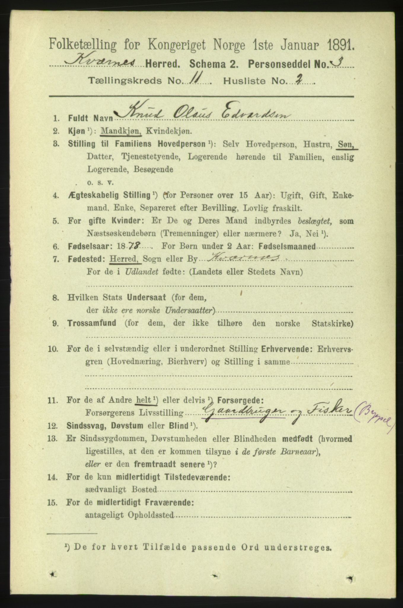 RA, 1891 census for 1553 Kvernes, 1891, p. 4818