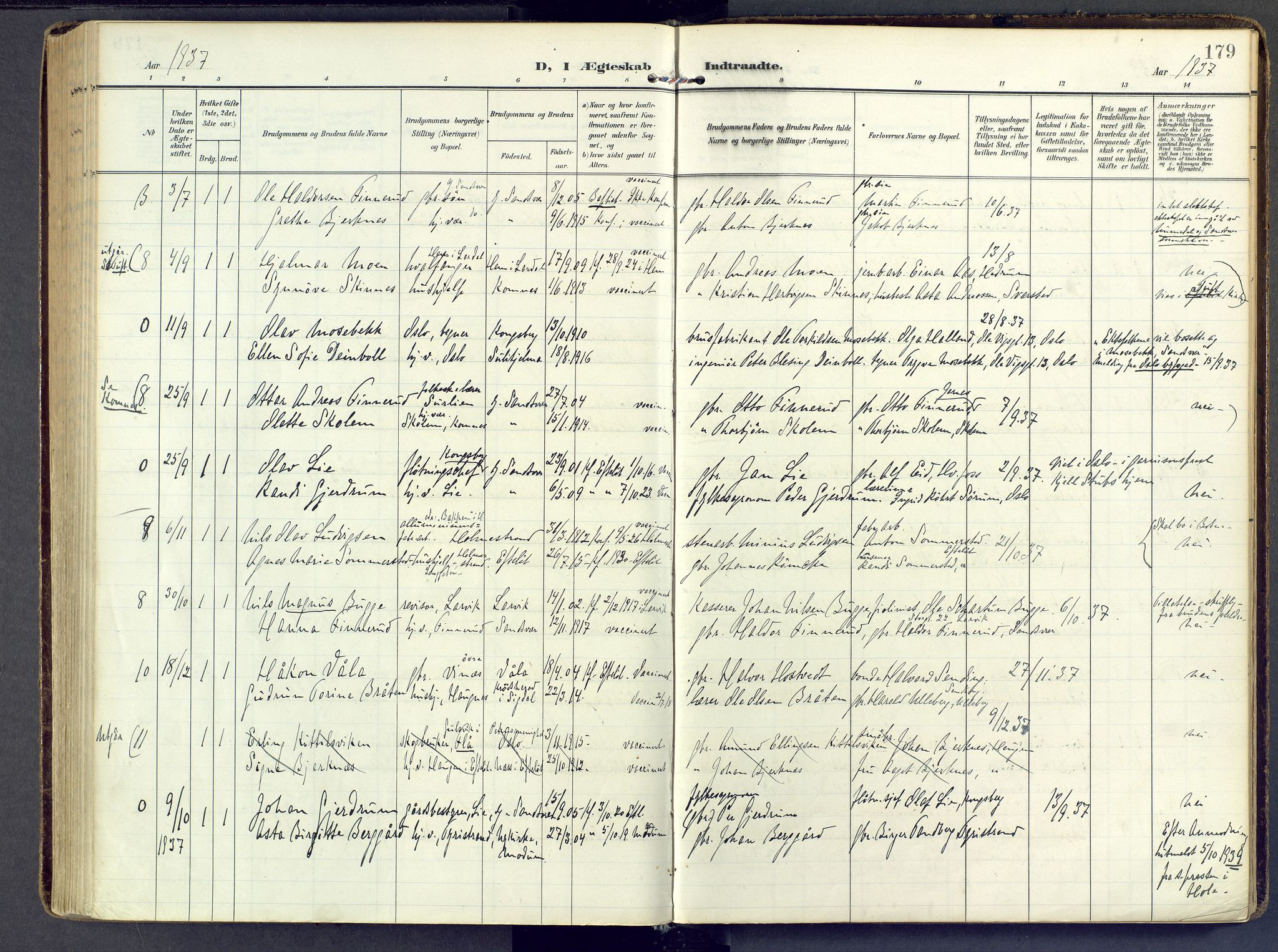 Sandsvær kirkebøker, AV/SAKO-A-244/F/Fb/L0002: Parish register (official) no. II 2, 1906-1956, p. 179