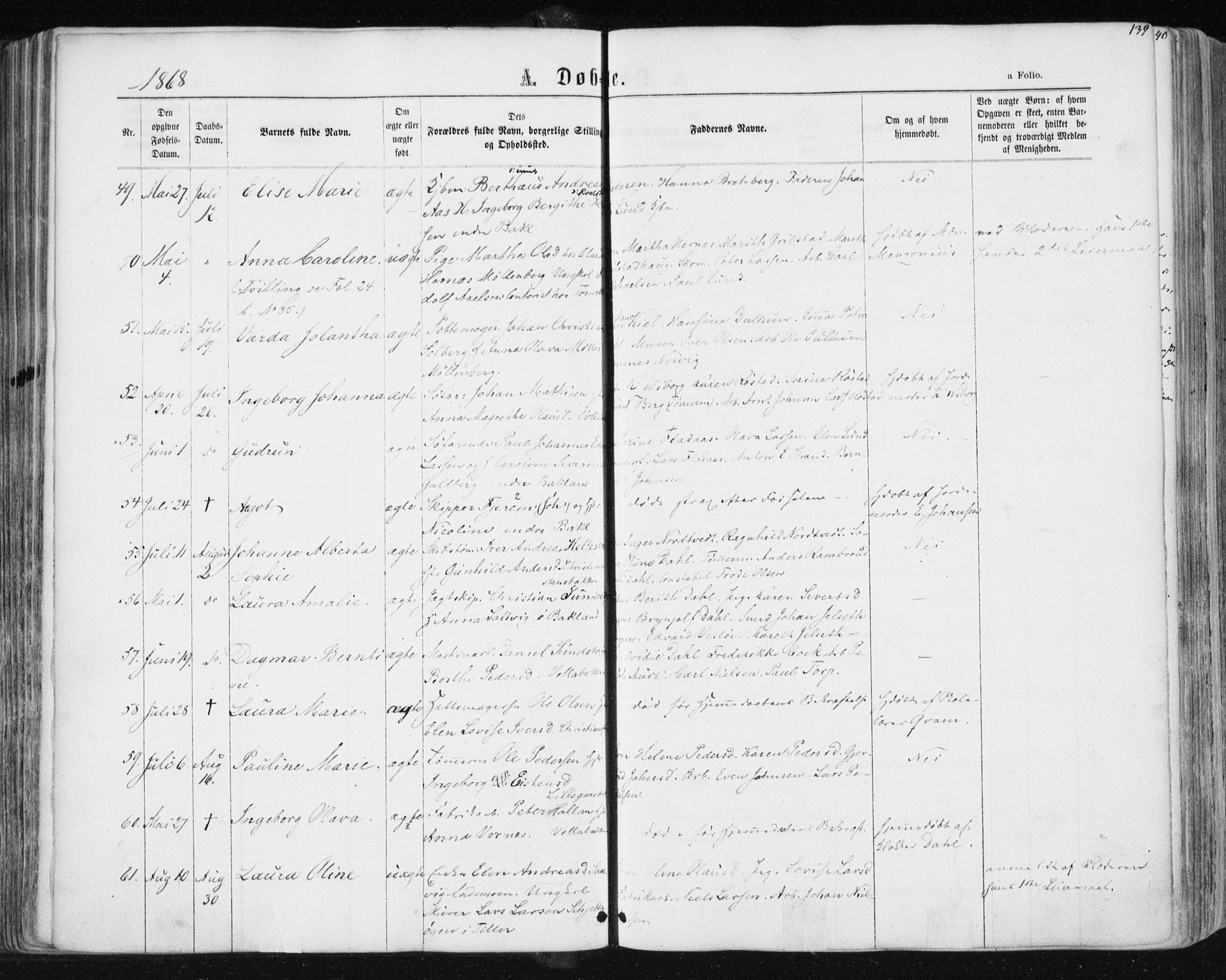 Ministerialprotokoller, klokkerbøker og fødselsregistre - Sør-Trøndelag, AV/SAT-A-1456/604/L0186: Parish register (official) no. 604A07, 1866-1877, p. 139