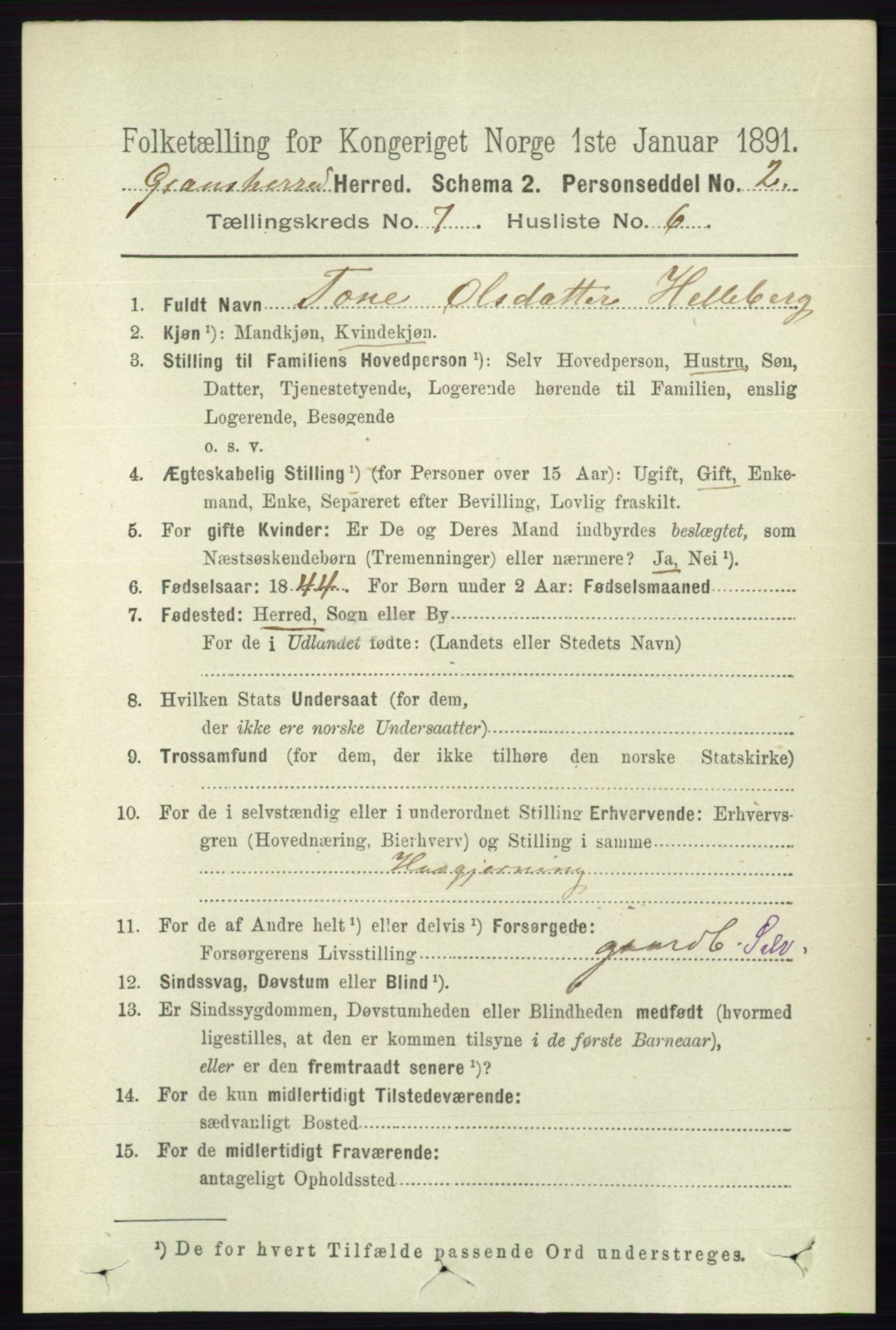 RA, 1891 census for 0824 Gransherad, 1891, p. 1237