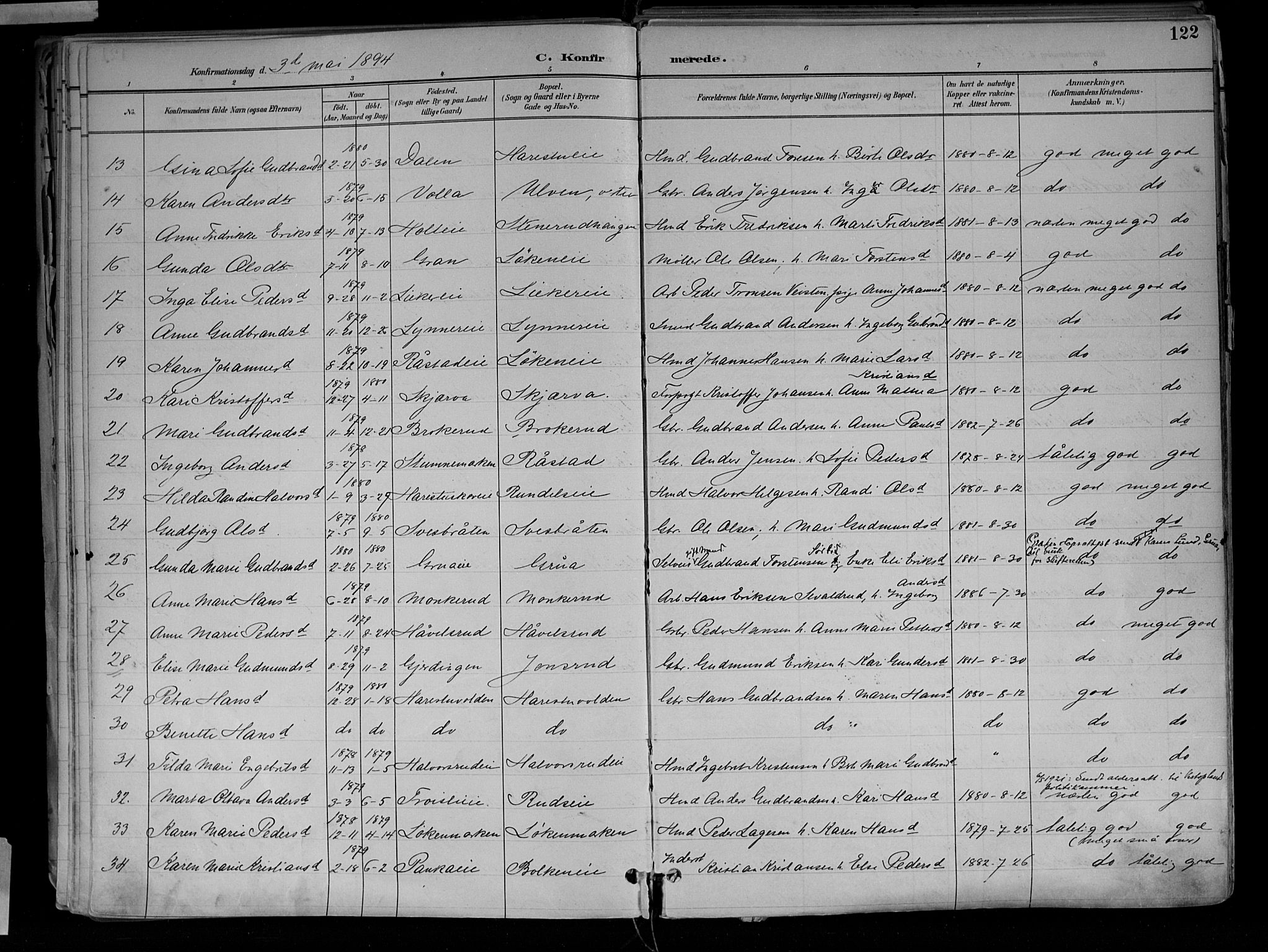 Jevnaker prestekontor, SAH/PREST-116/H/Ha/Haa/L0010: Parish register (official) no. 10, 1891-1906, p. 122