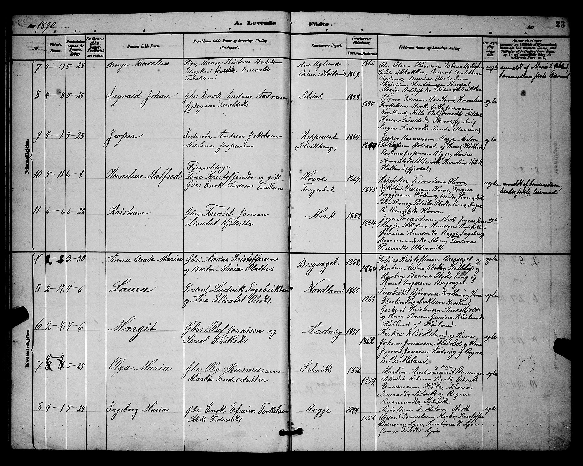 Høgsfjord sokneprestkontor, SAST/A-101624/H/Ha/Hab/L0003: Parish register (copy) no. B 3, 1886-1905, p. 23