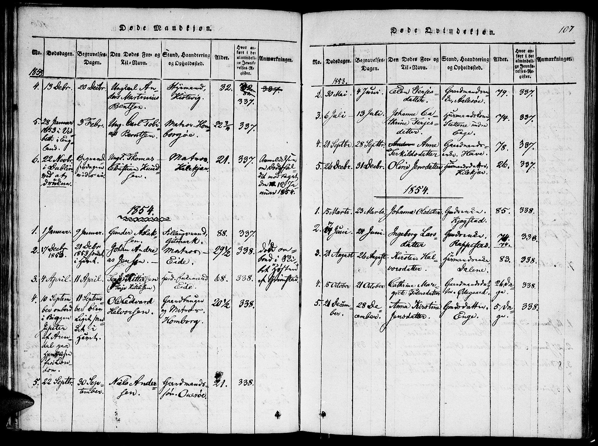 Hommedal sokneprestkontor, SAK/1111-0023/F/Fa/Faa/L0001: Parish register (official) no. A 1, 1816-1860, p. 107