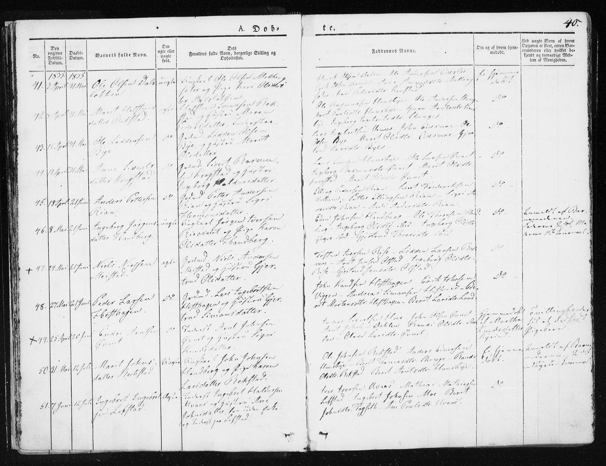 Ministerialprotokoller, klokkerbøker og fødselsregistre - Sør-Trøndelag, SAT/A-1456/665/L0771: Parish register (official) no. 665A06, 1830-1856, p. 40