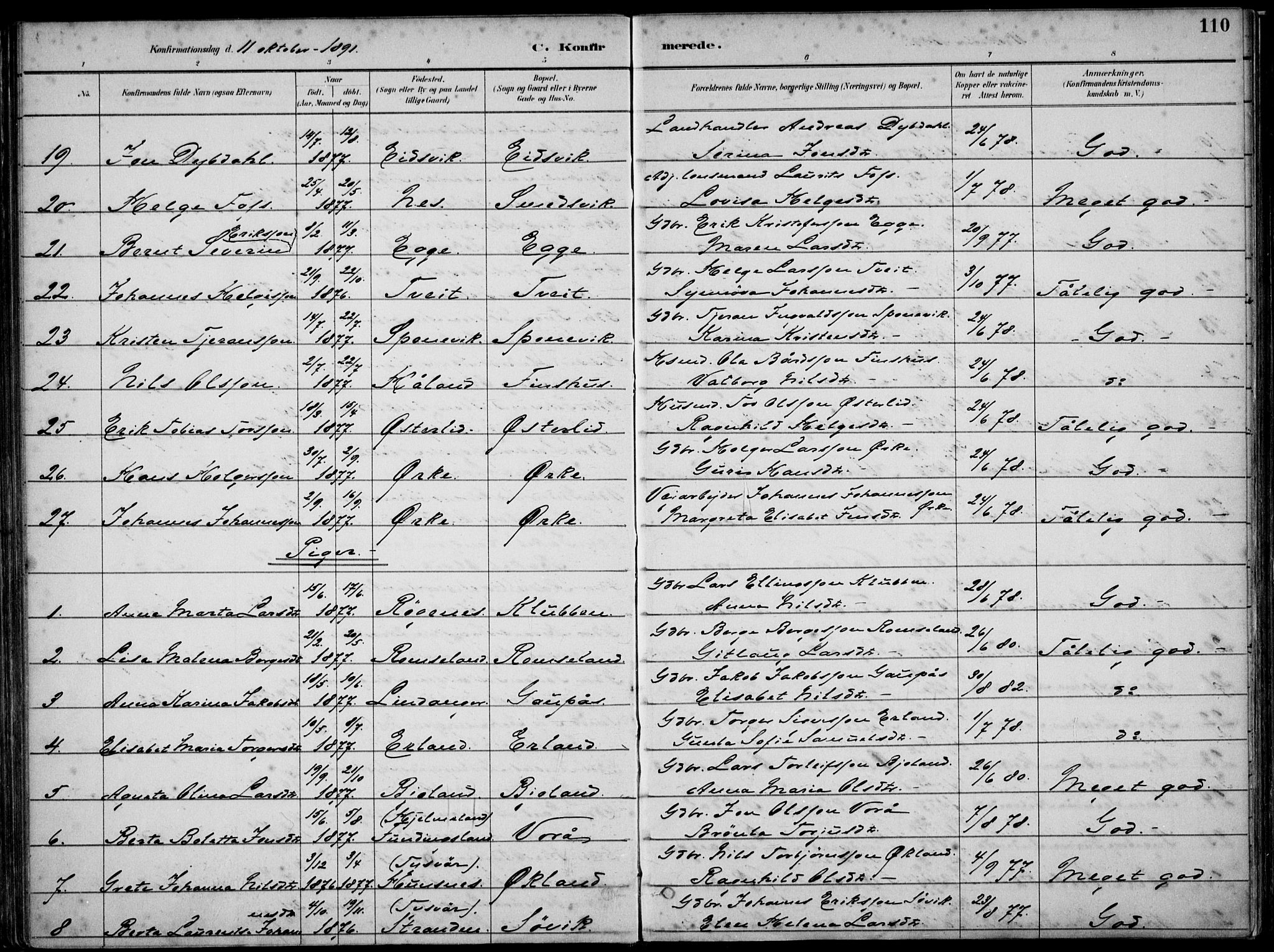 Skjold sokneprestkontor, AV/SAST-A-101847/H/Ha/Haa/L0010: Parish register (official) no. A 10, 1882-1897, p. 110