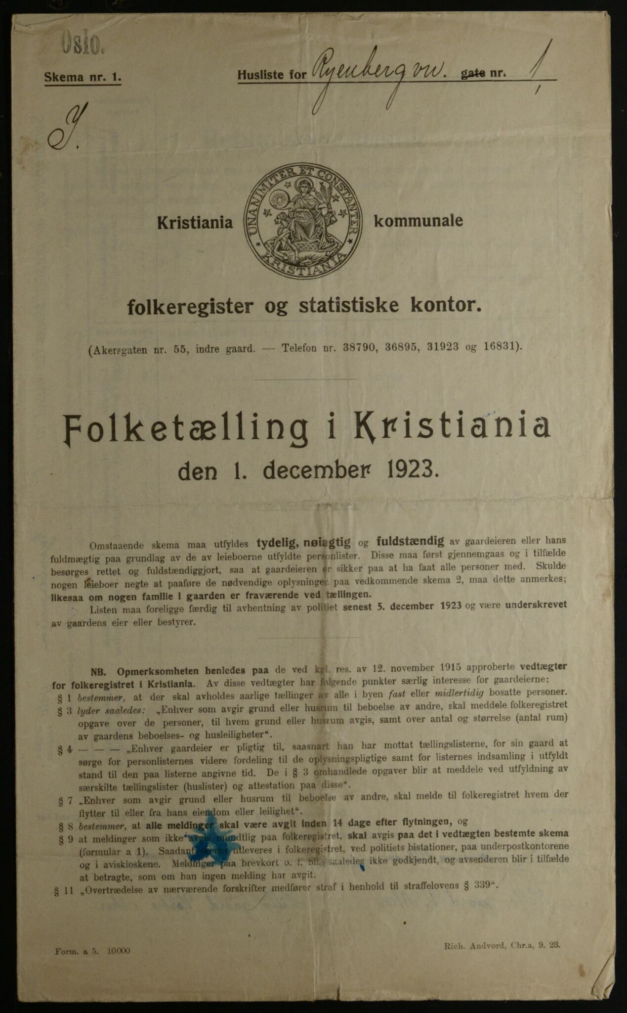 OBA, Municipal Census 1923 for Kristiania, 1923, p. 94464