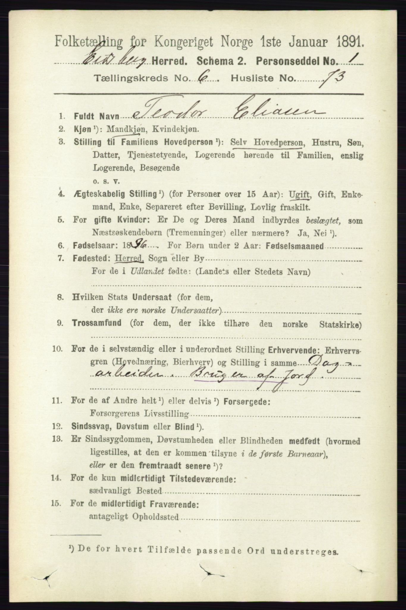 RA, 1891 census for 0125 Eidsberg, 1891, p. 3993