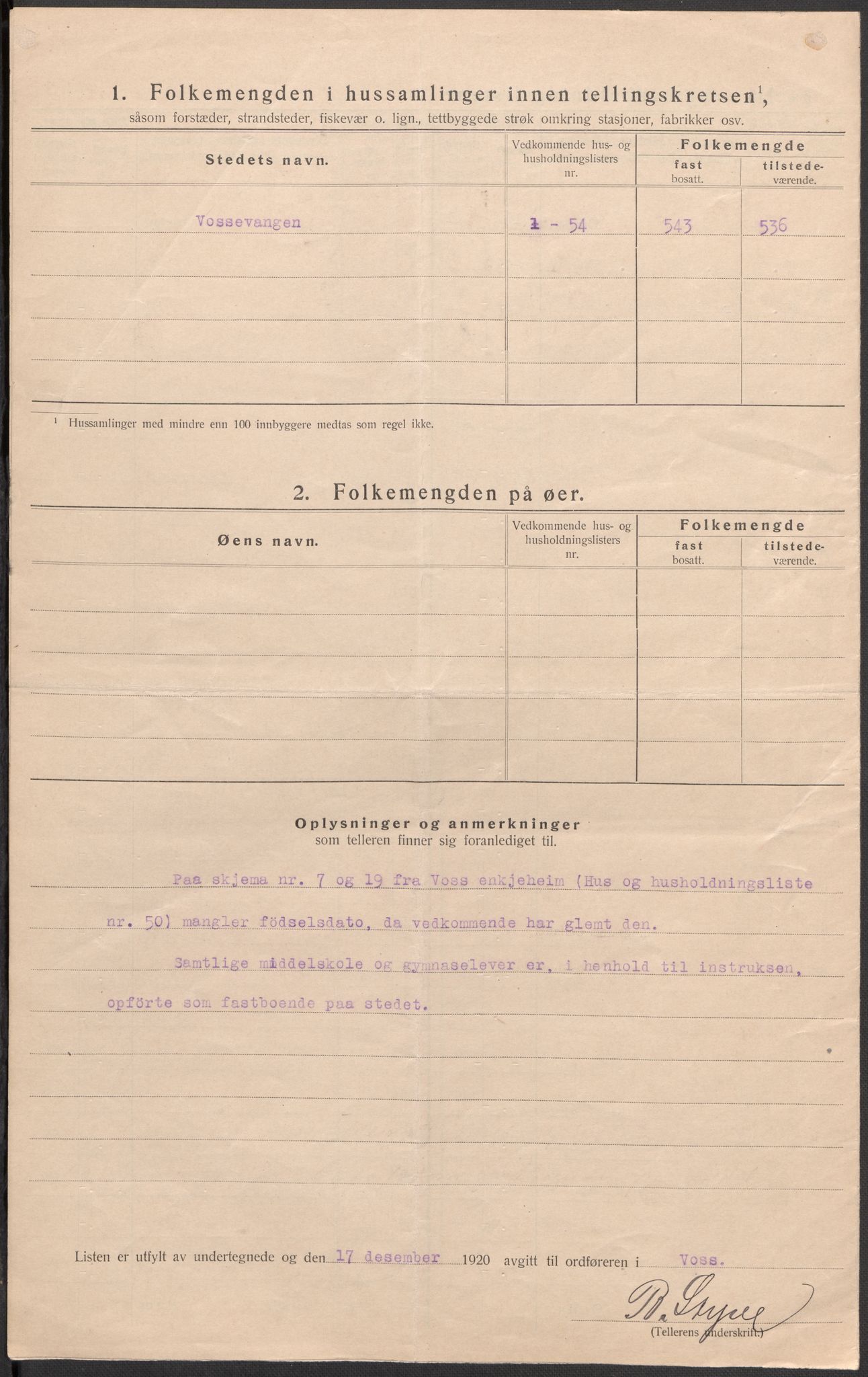 SAB, 1920 census for Voss, 1920, p. 25