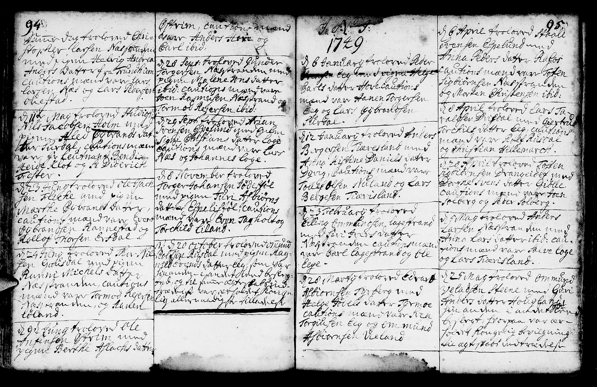 Lund sokneprestkontor, AV/SAST-A-101809/S06/L0002: Parish register (official) no. A 2, 1738-1760, p. 94-95