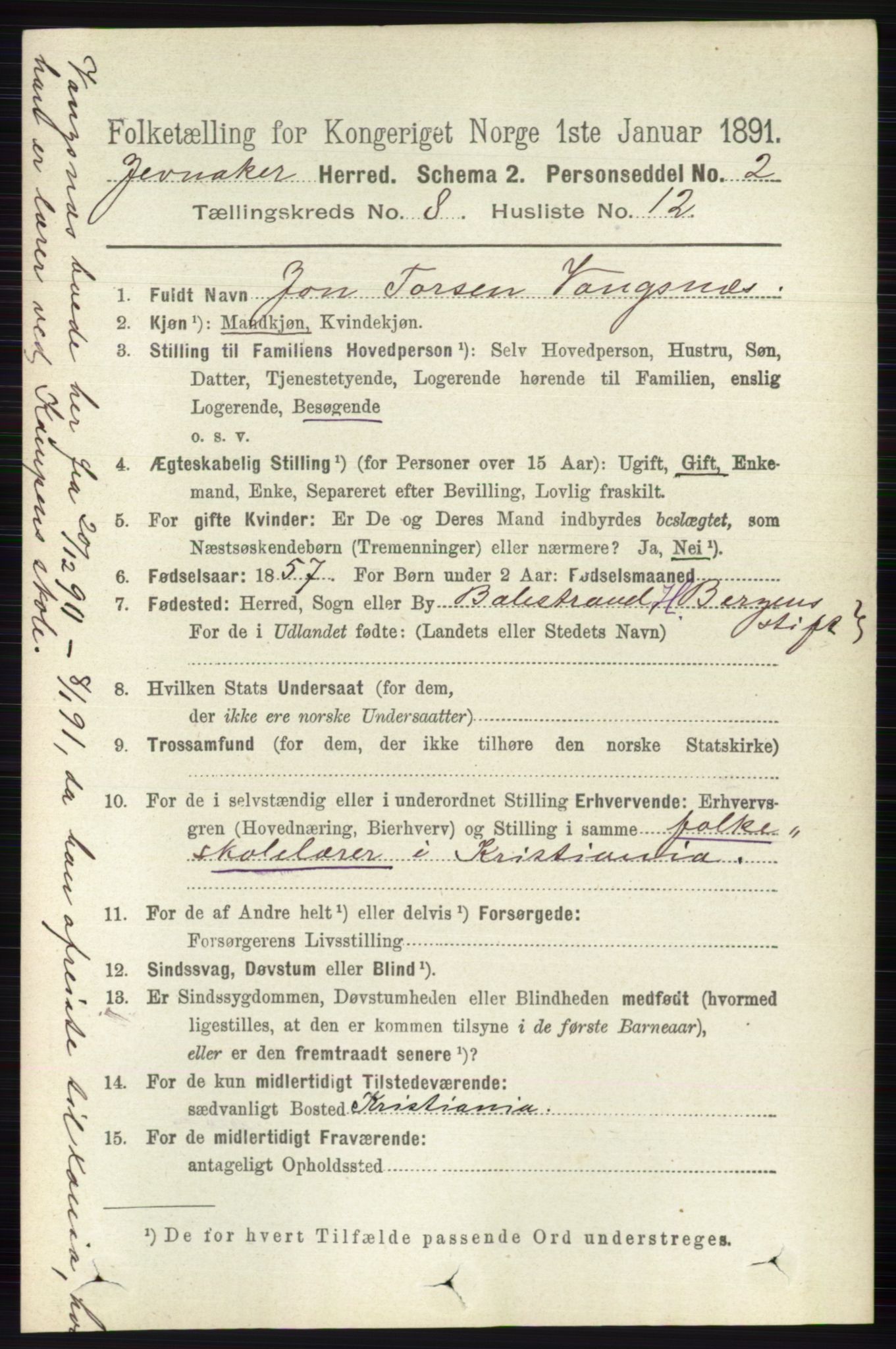 RA, 1891 census for 0532 Jevnaker, 1891, p. 4402