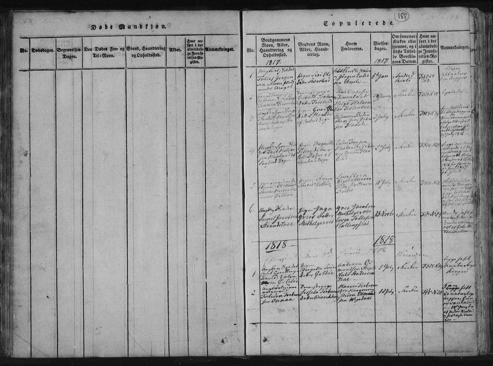 Vikedal sokneprestkontor, SAST/A-101840/01/IV: Parish register (official) no. A 4, 1816-1850, p. 188