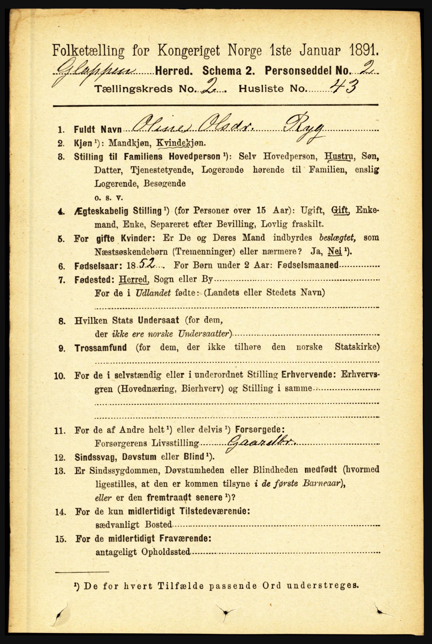 RA, 1891 census for 1445 Gloppen, 1891, p. 913