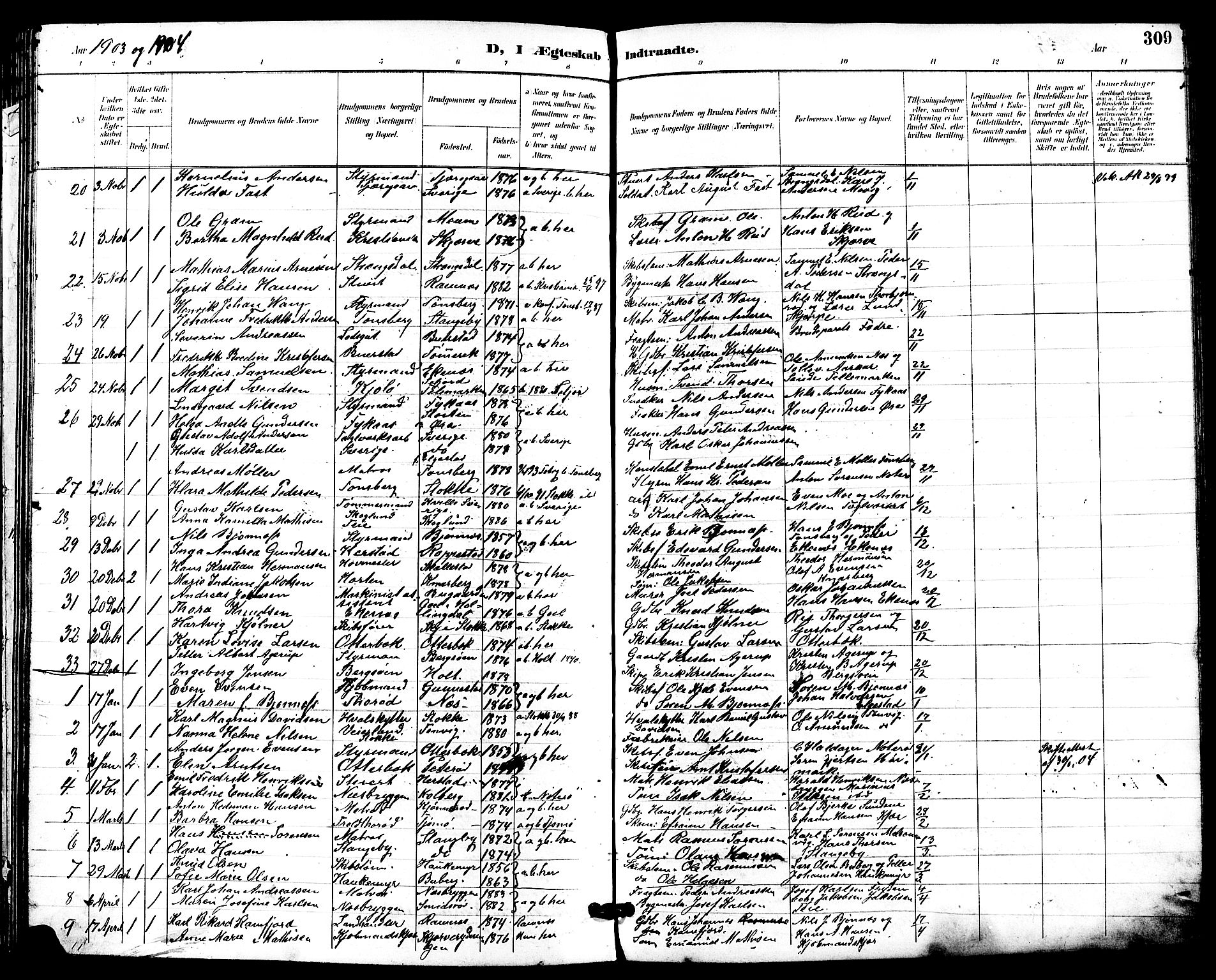 Nøtterøy kirkebøker, AV/SAKO-A-354/G/Ga/L0004: Parish register (copy) no. I 4, 1894-1909, p. 309