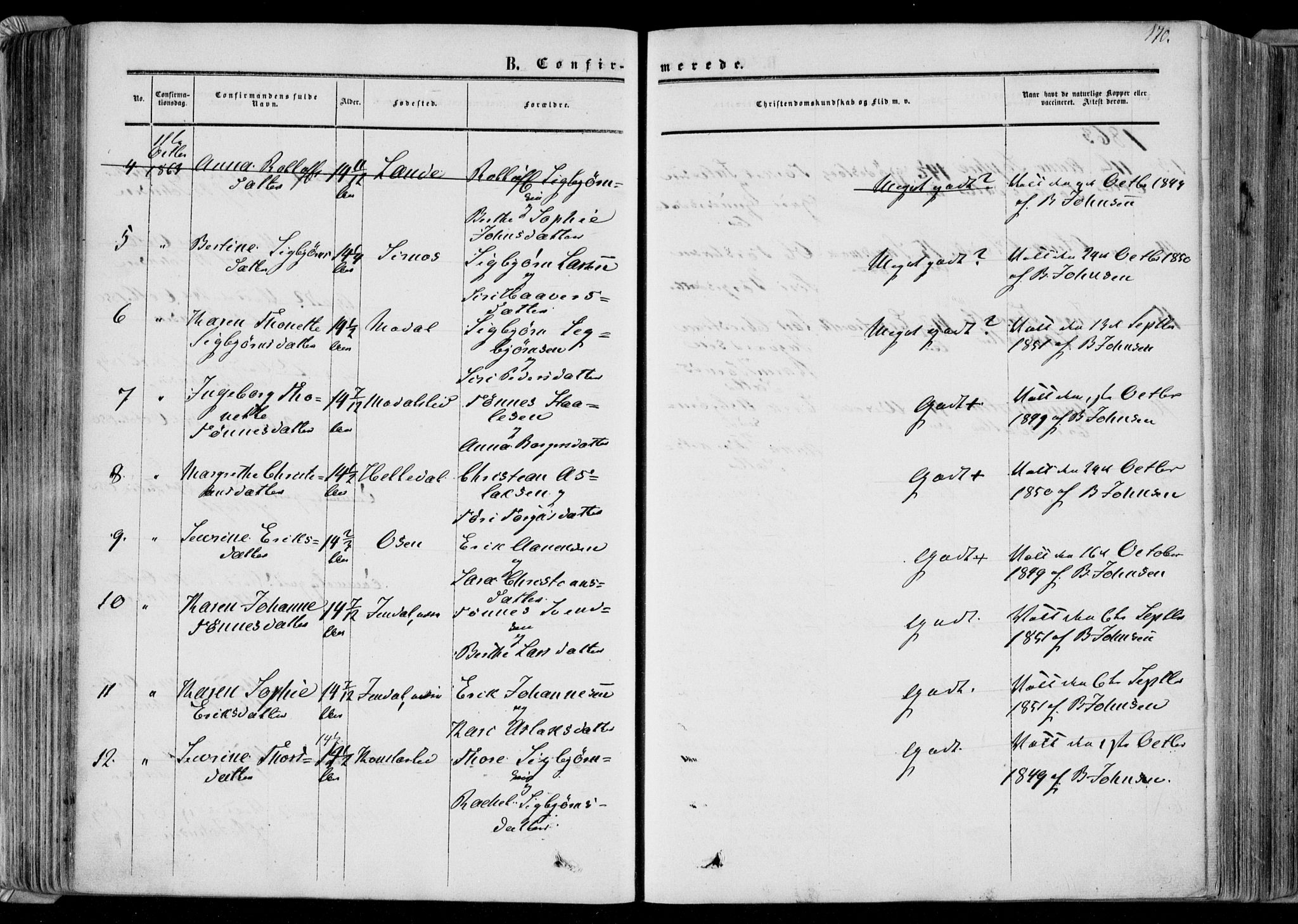 Bakke sokneprestkontor, AV/SAK-1111-0002/F/Fa/Faa/L0006: Parish register (official) no. A 6, 1855-1877, p. 170