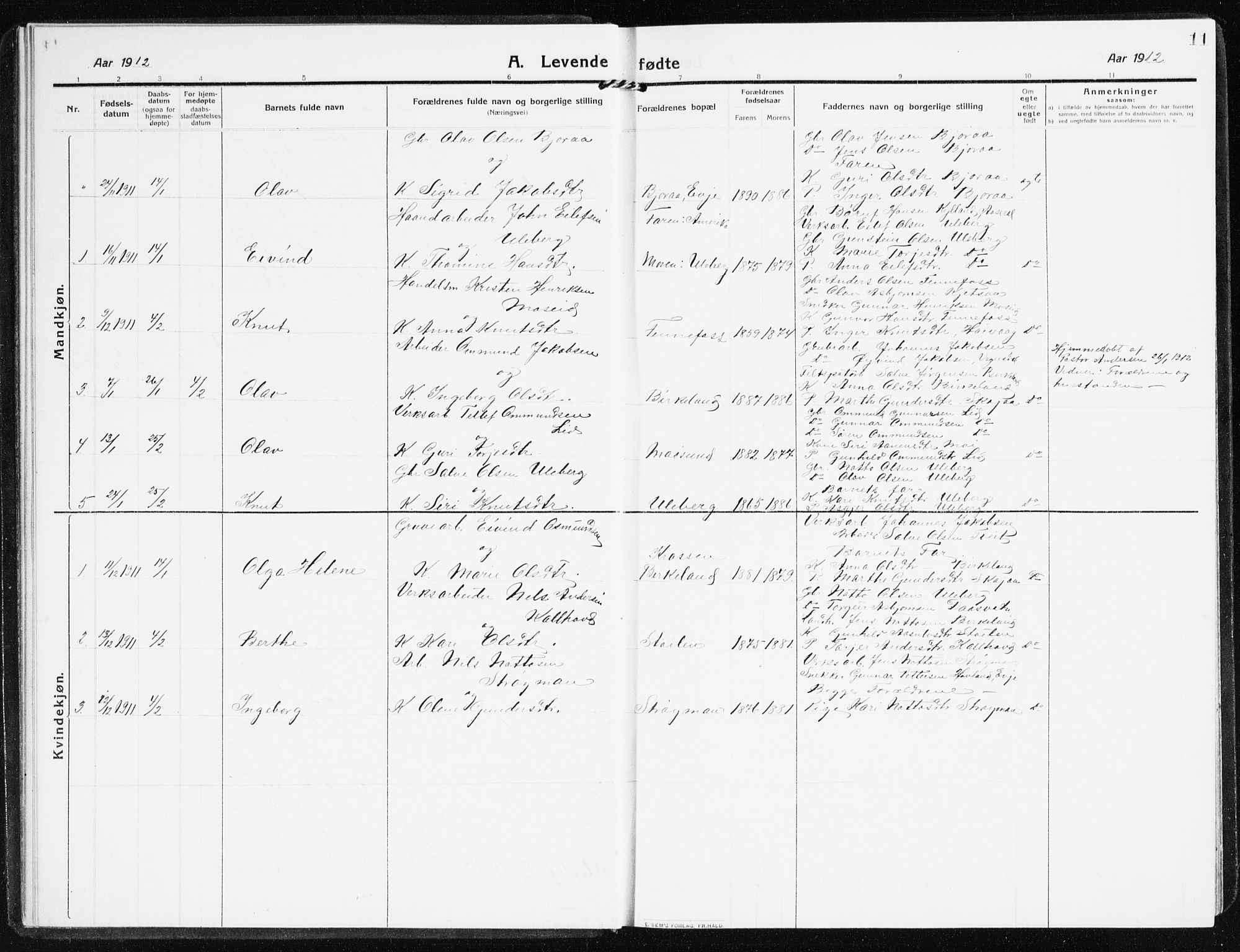 Evje sokneprestkontor, AV/SAK-1111-0008/F/Fb/Fbb/L0003: Parish register (copy) no. B 3, 1910-1933, p. 11