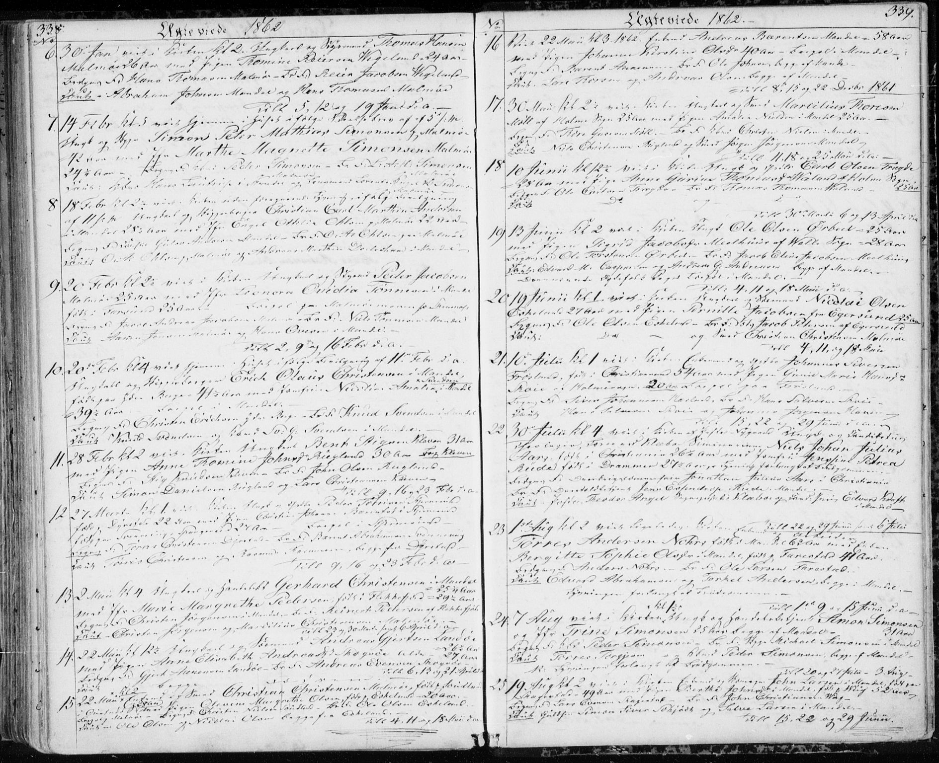 Mandal sokneprestkontor, SAK/1111-0030/F/Fb/Fba/L0008: Parish register (copy) no. B 2, 1854-1868, p. 338-339