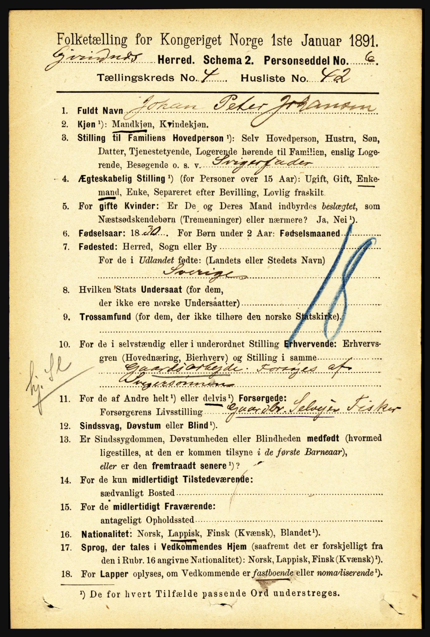 RA, 1891 census for 1853 Evenes, 1891, p. 1541