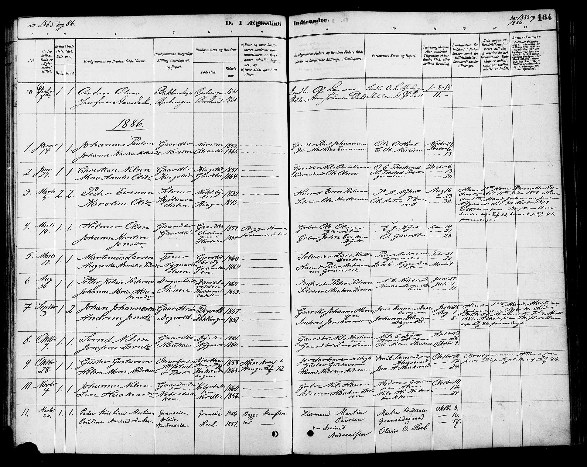 Vestre Toten prestekontor, AV/SAH-PREST-108/H/Ha/Haa/L0010: Parish register (official) no. 10, 1878-1894, p. 164