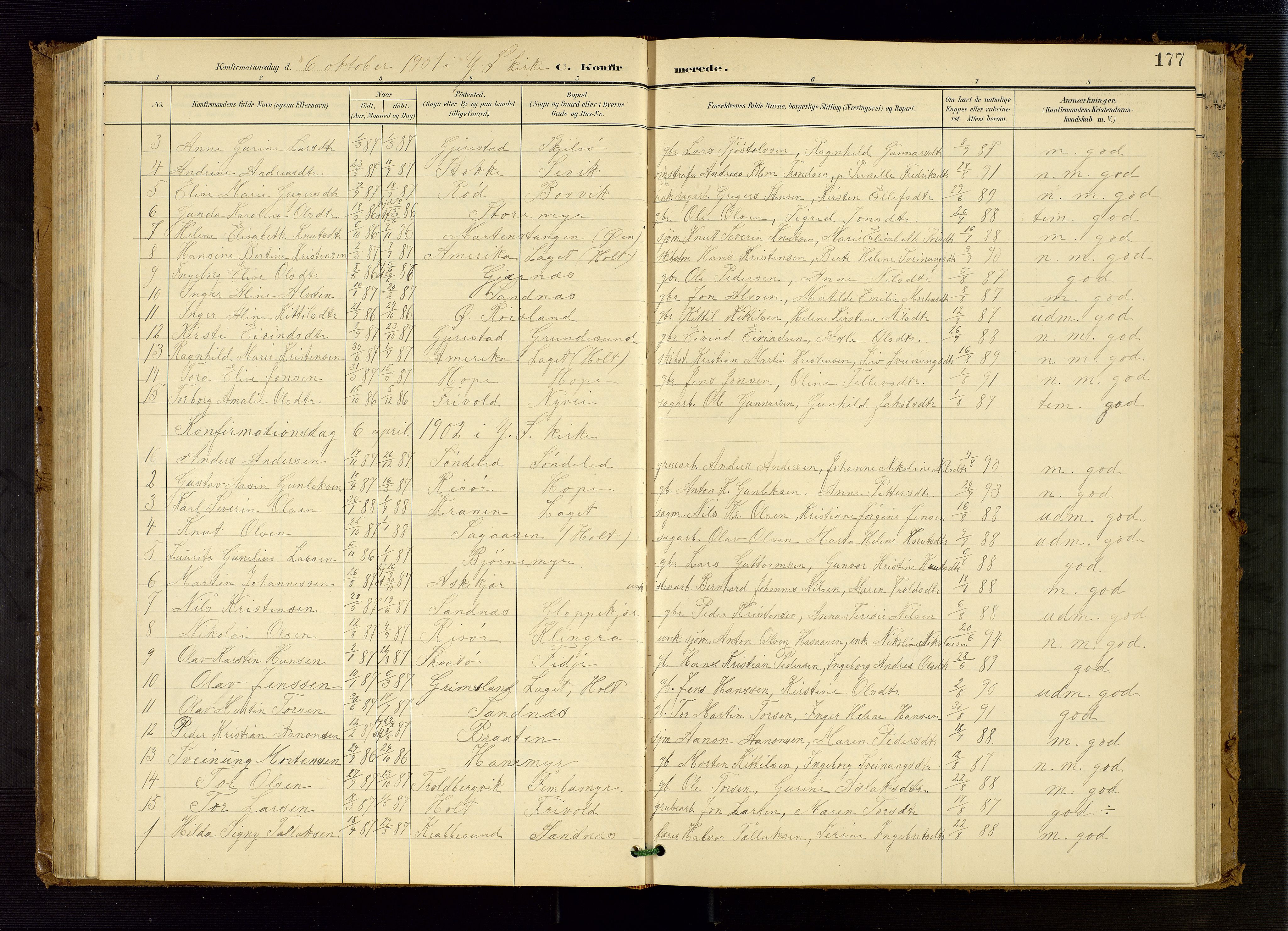 Søndeled sokneprestkontor, SAK/1111-0038/F/Fb/L0005: Parish register (copy) no. B 6, 1900-1962, p. 177