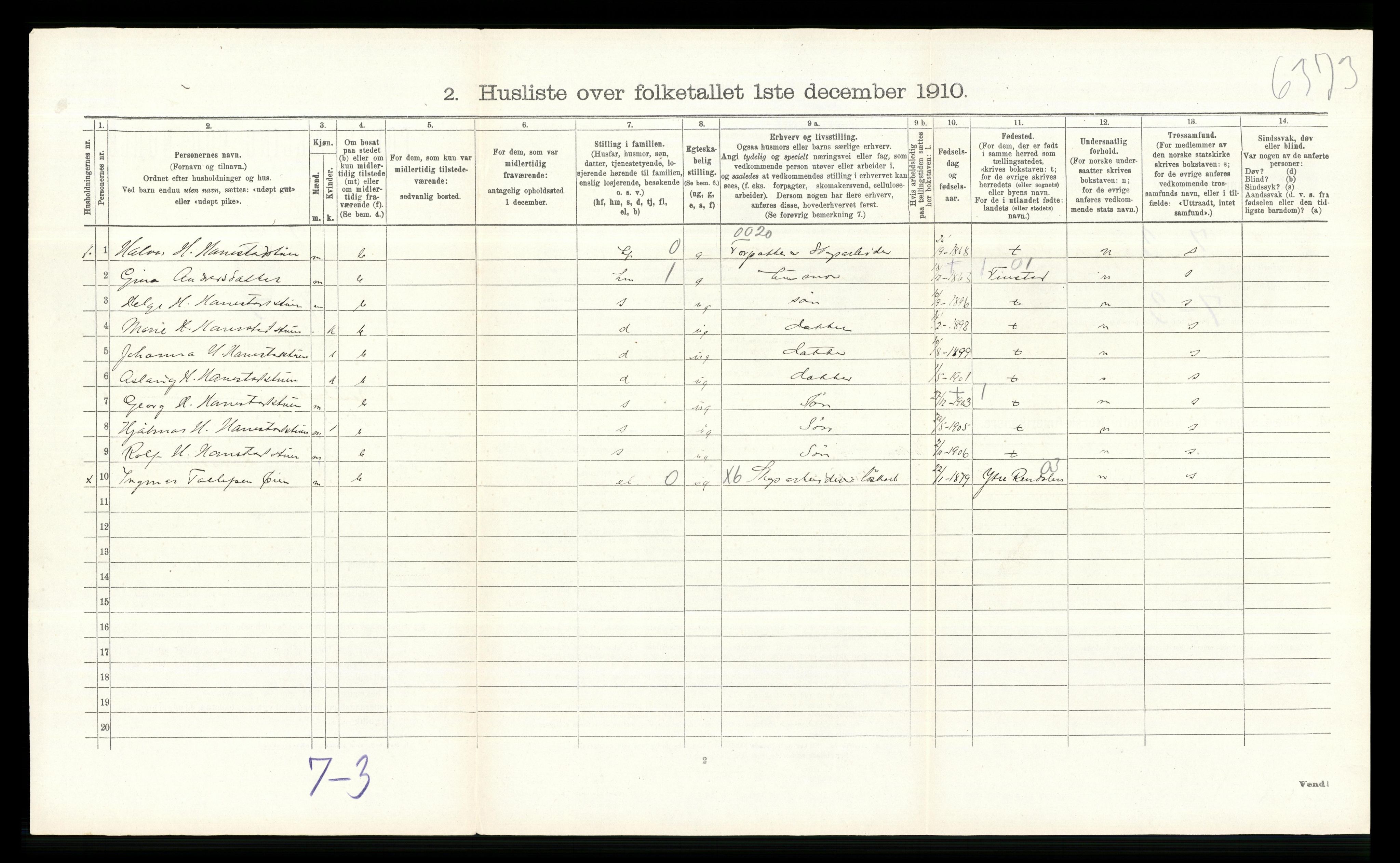 RA, 1910 census for Øvre Rendal, 1910, p. 597