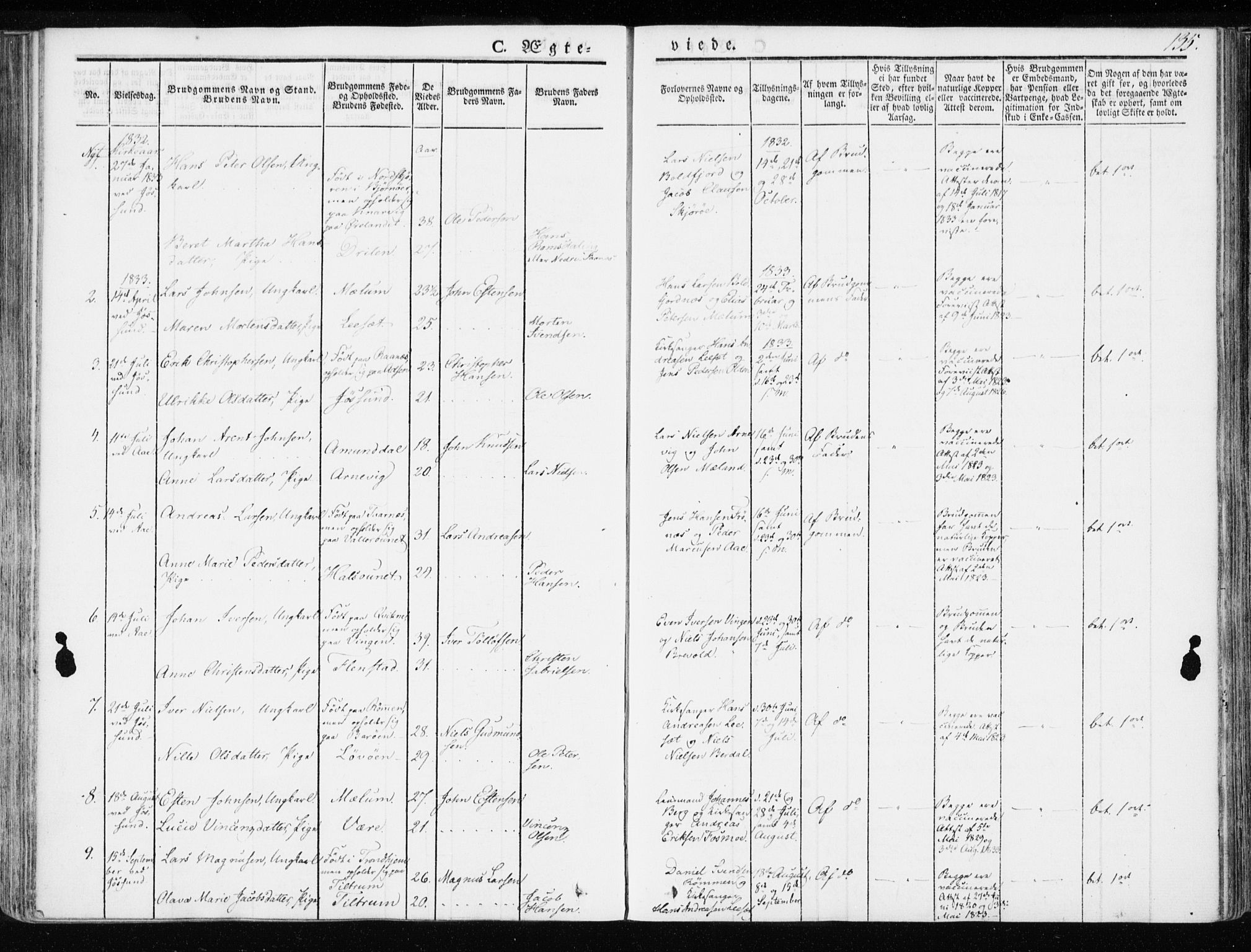 Ministerialprotokoller, klokkerbøker og fødselsregistre - Sør-Trøndelag, SAT/A-1456/655/L0676: Parish register (official) no. 655A05, 1830-1847, p. 135
