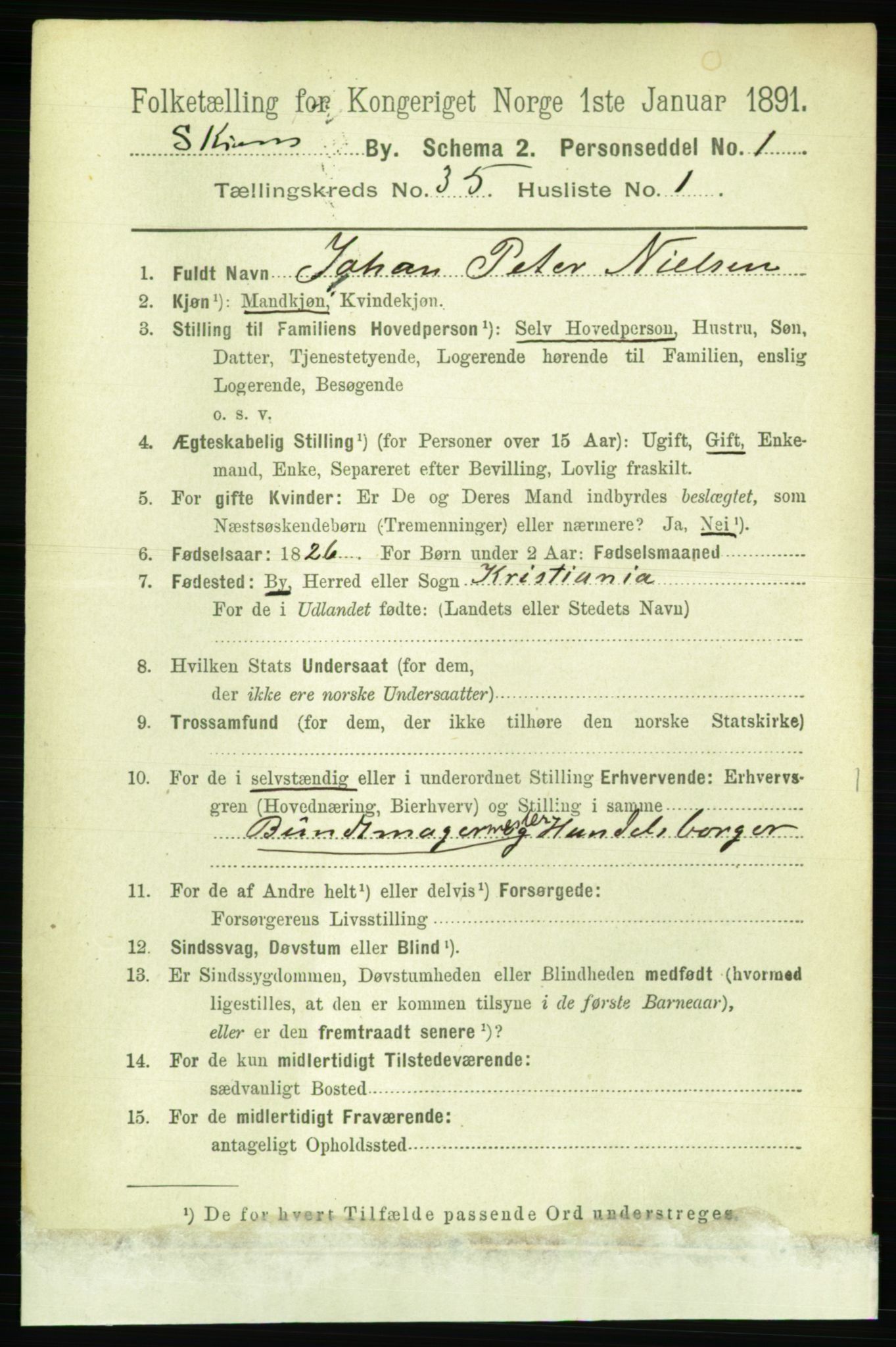 RA, 1891 census for 0806 Skien, 1891, p. 7815