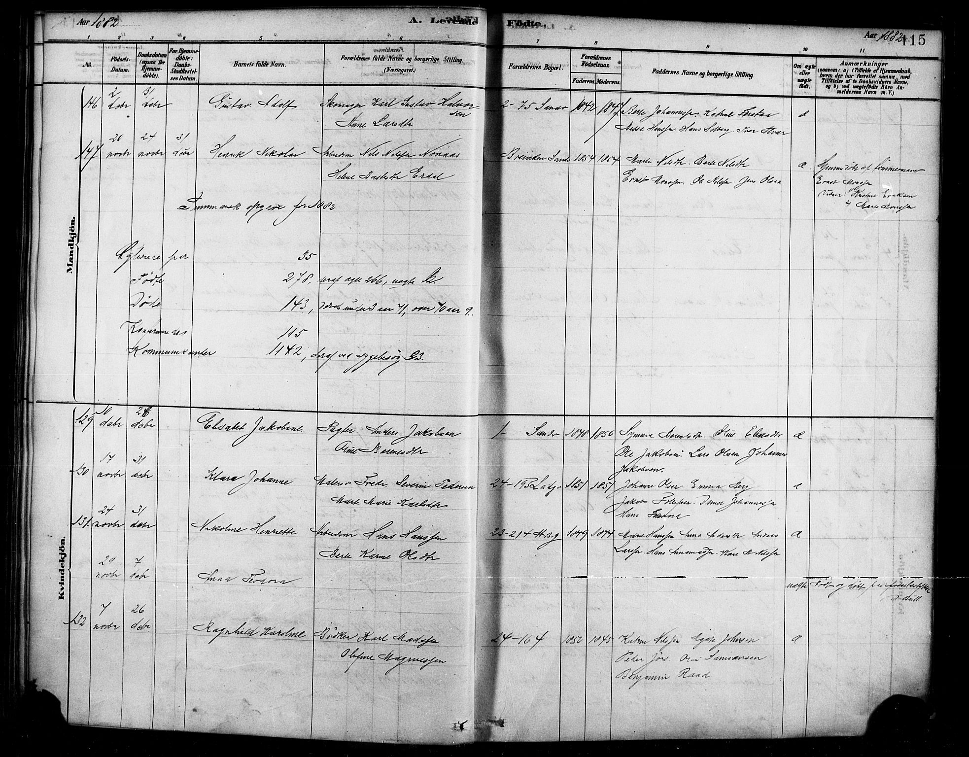 Sandviken Sokneprestembete, AV/SAB-A-77601/H/Ha/L0004: Parish register (official) no. B 1, 1878-1891, p. 115