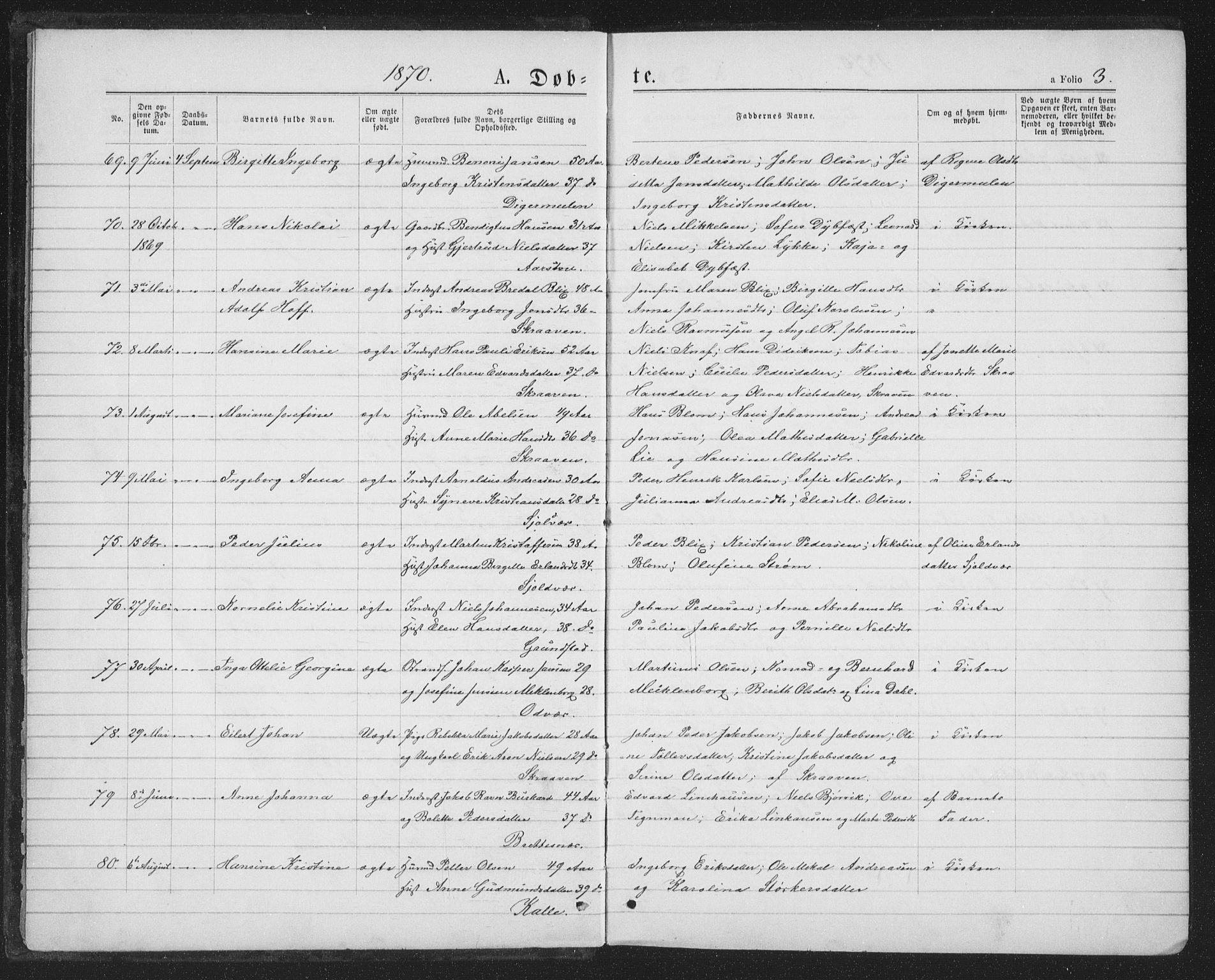 Ministerialprotokoller, klokkerbøker og fødselsregistre - Nordland, AV/SAT-A-1459/874/L1074: Parish register (copy) no. 874C03, 1870-1876, p. 3