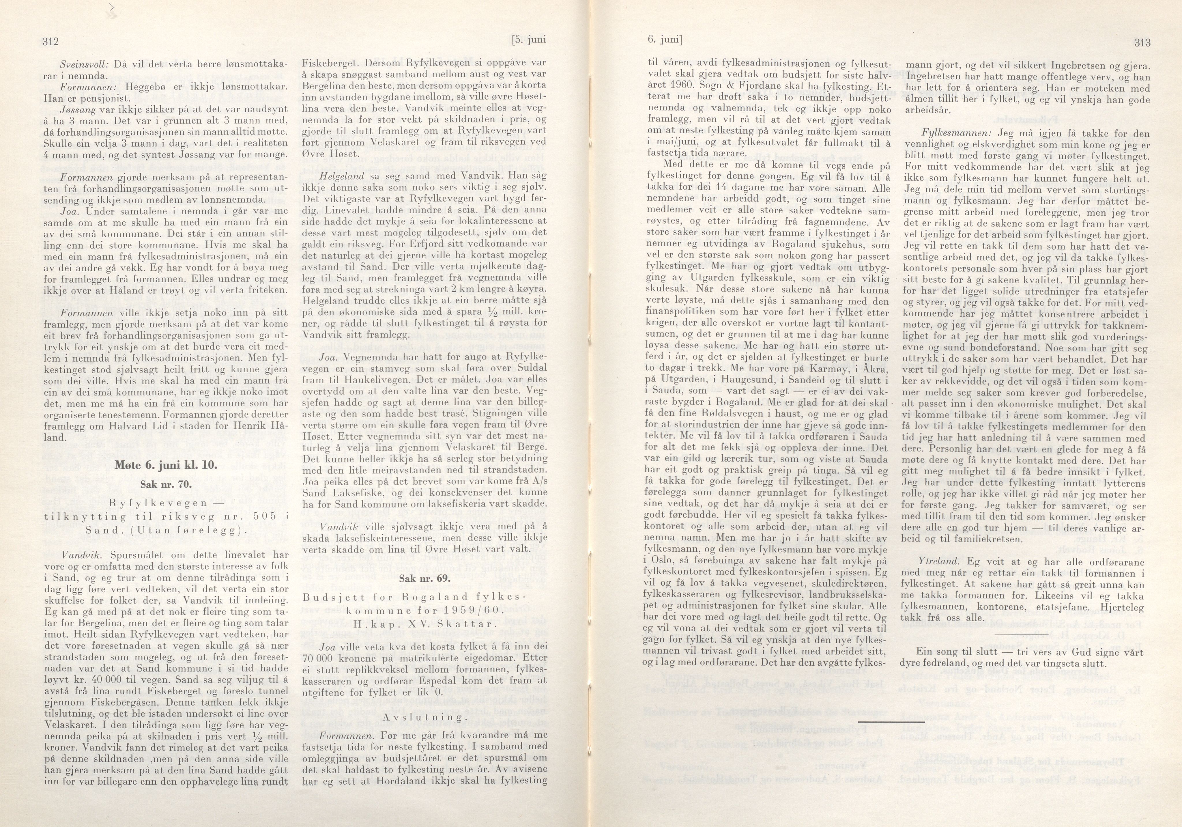 Rogaland fylkeskommune - Fylkesrådmannen , IKAR/A-900/A/Aa/Aaa/L0078: Møtebok , 1959, p. 312-313