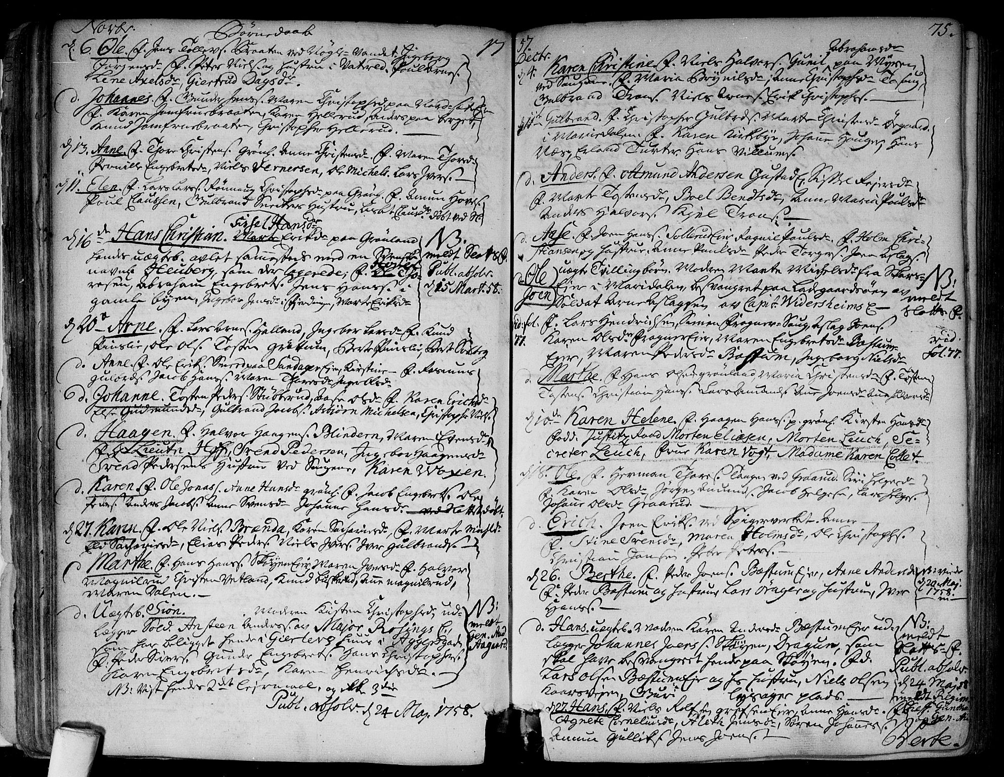 Aker prestekontor kirkebøker, SAO/A-10861/F/L0008: Parish register (official) no. 8, 1749-1765, p. 75
